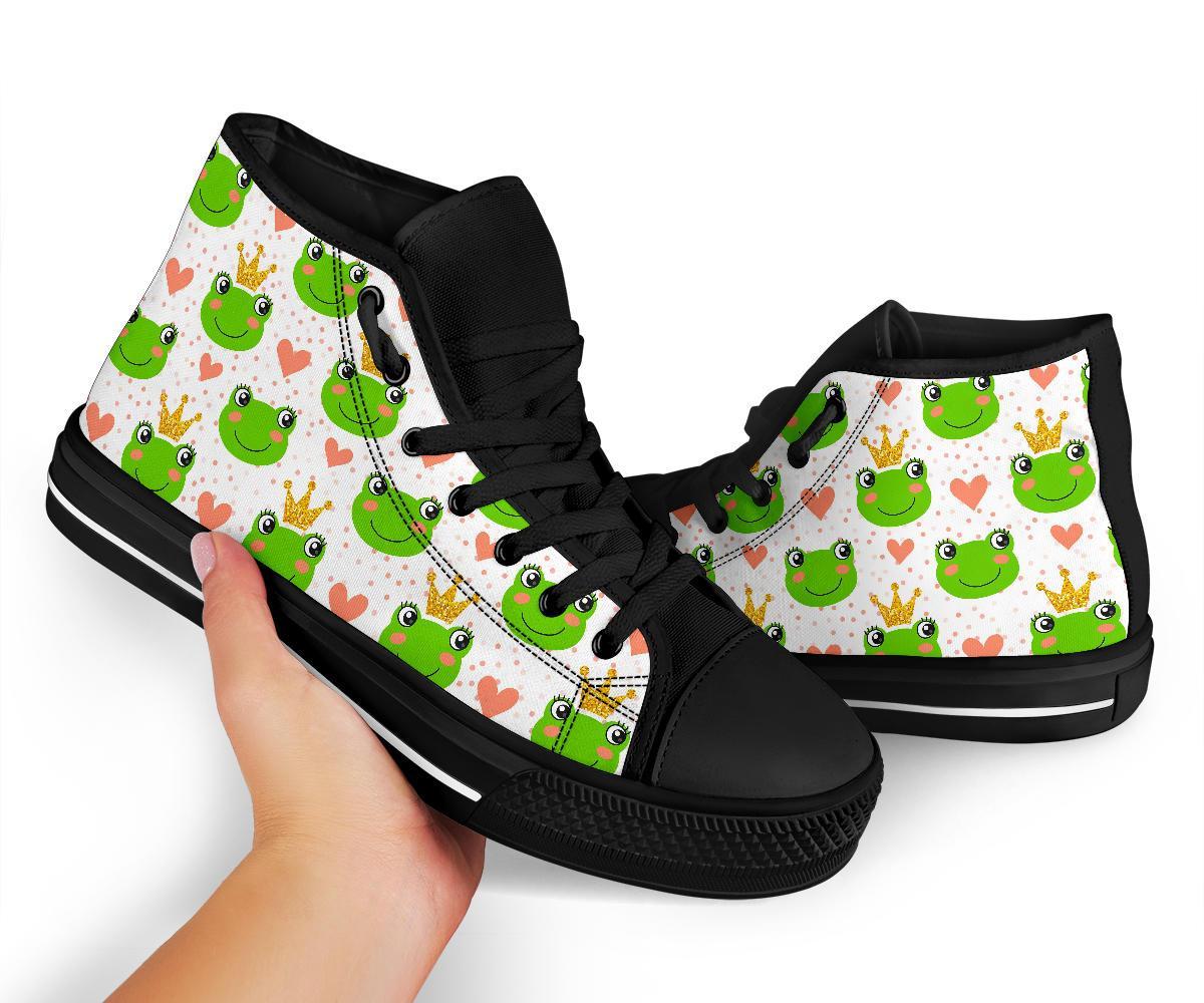 Prince Crown Frog Pattern Print Men Women's High Top Shoes-grizzshop