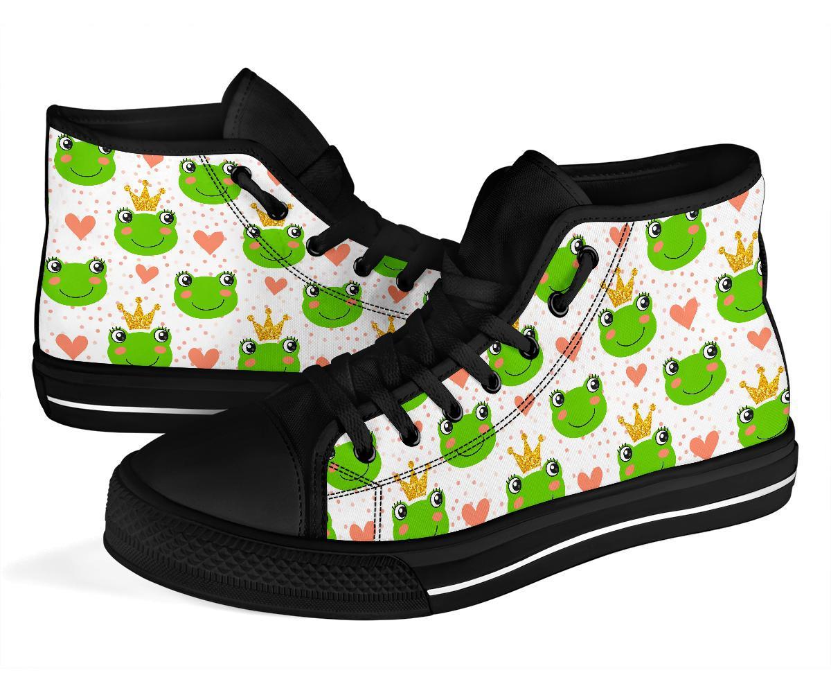 Prince Crown Frog Pattern Print Men Women's High Top Shoes-grizzshop