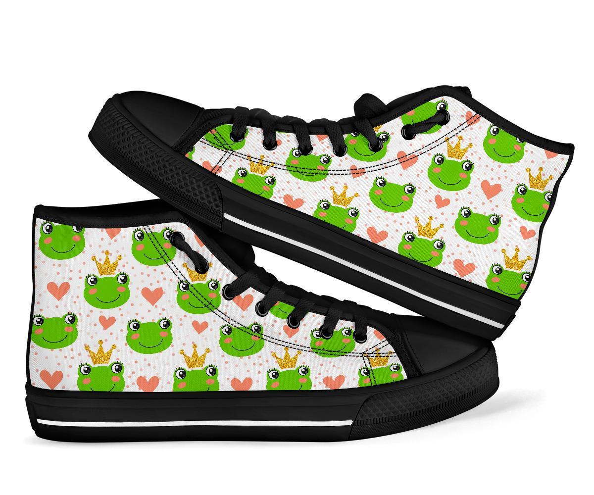 Prince Crown Frog Pattern Print Men Women's High Top Shoes-grizzshop