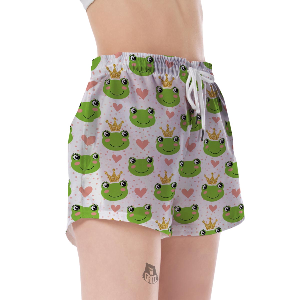 Prince Crown Frog Pattern Print Women's Shorts-grizzshop