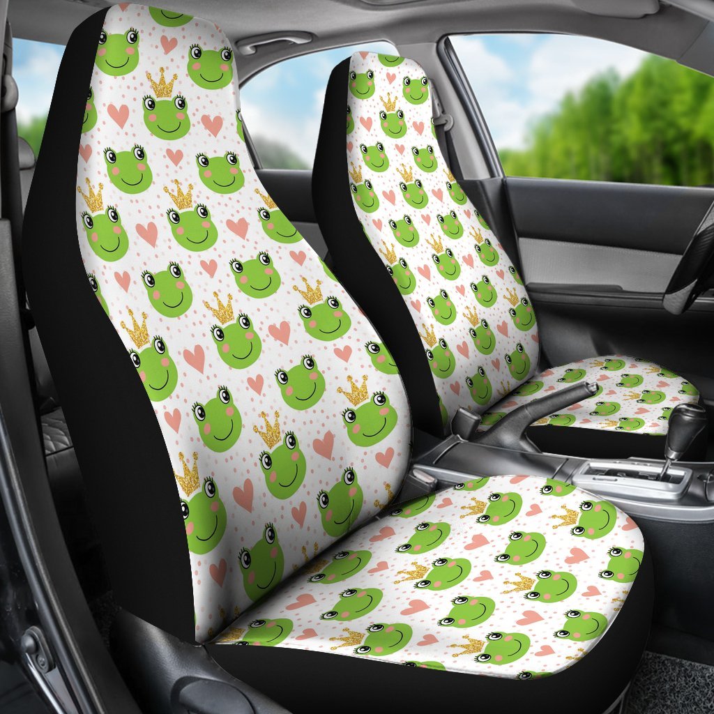Prince Crown Frog Pattern Print Universal Fit Car Seat Cover-grizzshop