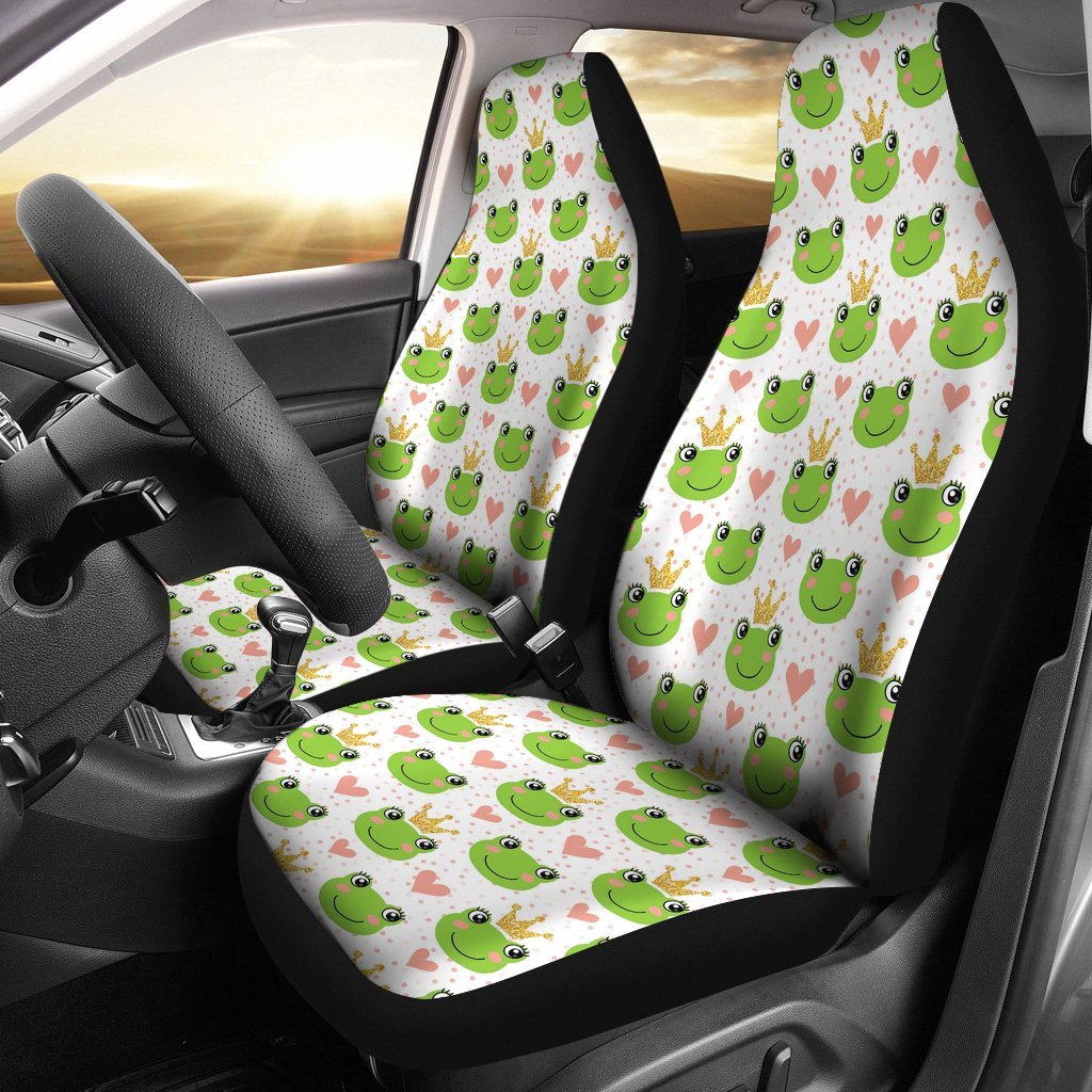 Prince Crown Frog Pattern Print Universal Fit Car Seat Cover-grizzshop