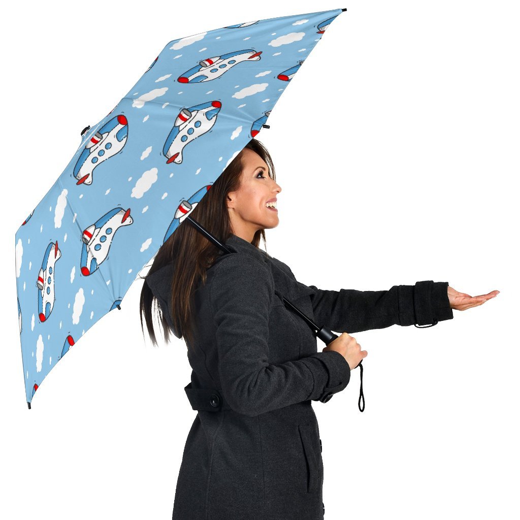 Print Airplane Pattern Automatic Foldable Umbrella-grizzshop
