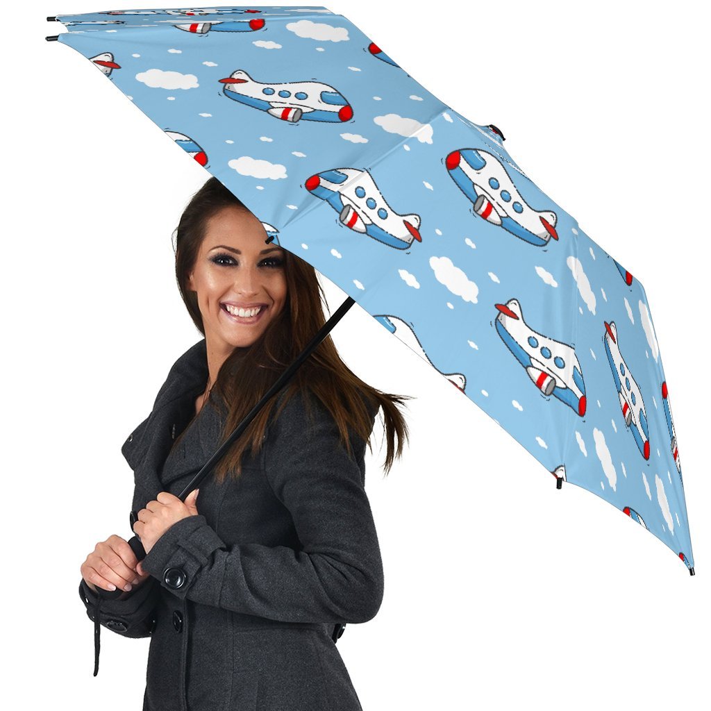 Print Airplane Pattern Automatic Foldable Umbrella-grizzshop