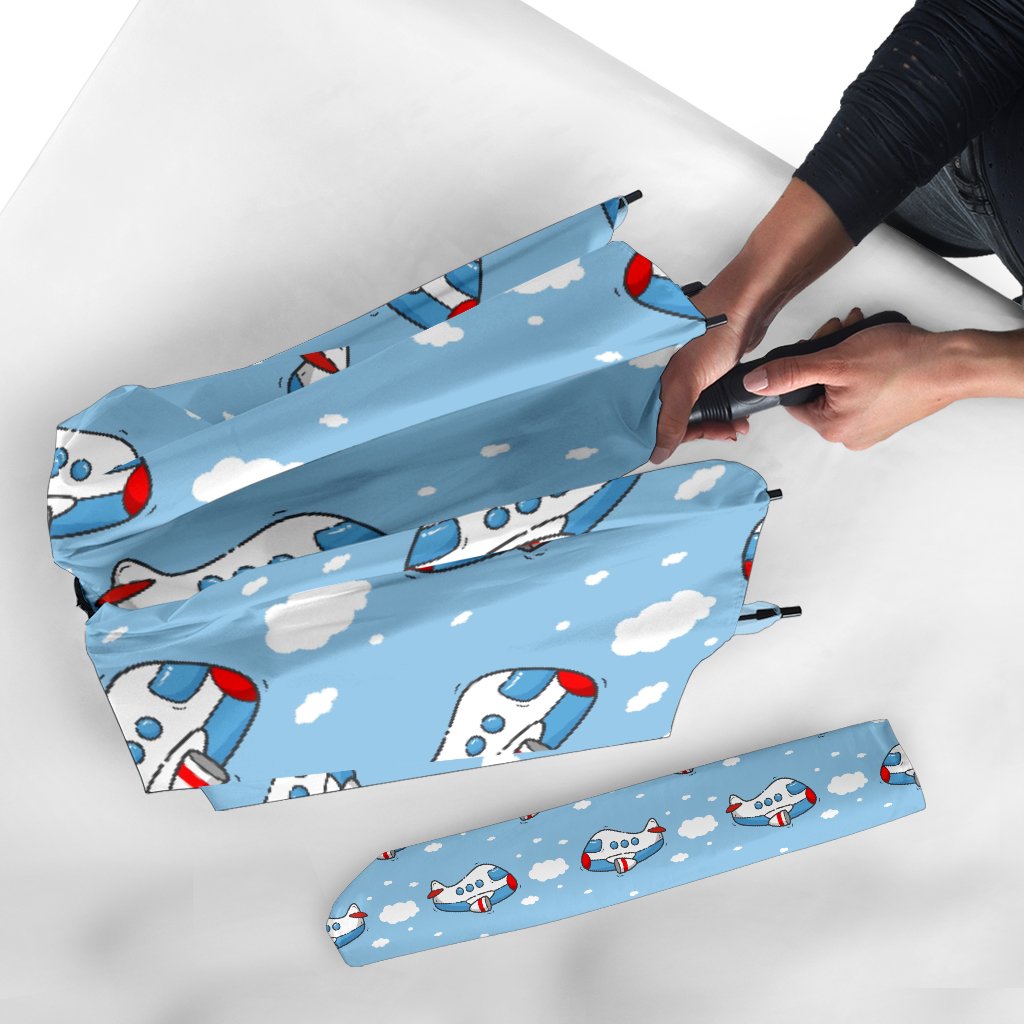 Print Airplane Pattern Automatic Foldable Umbrella-grizzshop