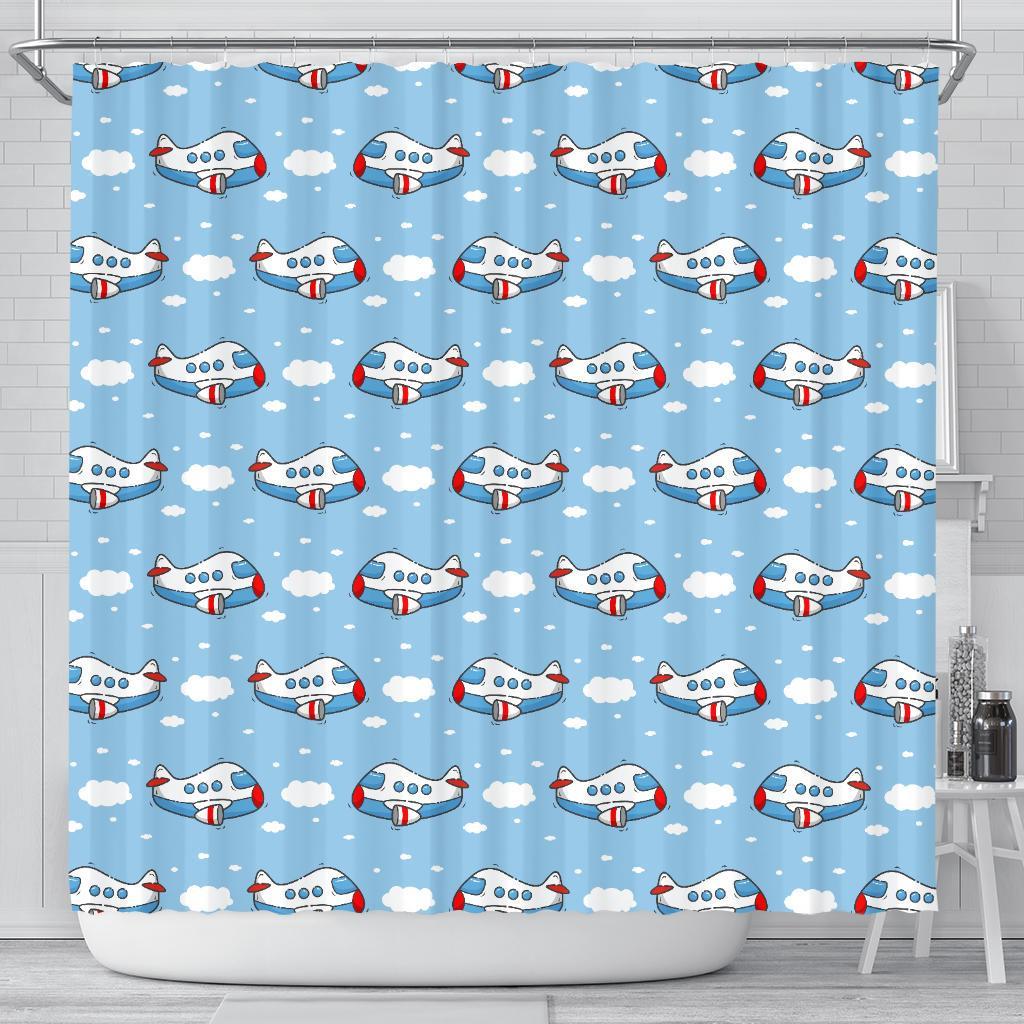 Print Airplane Pattern Bathroom Shower Curtain-grizzshop
