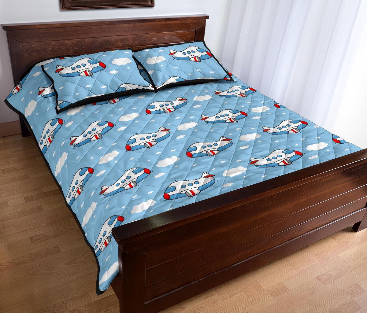 Print Airplane Pattern Bed Set Quilt-grizzshop