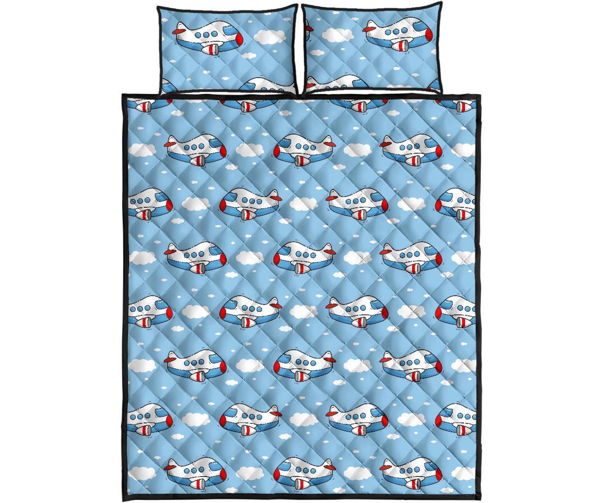 Print Airplane Pattern Bed Set Quilt-grizzshop