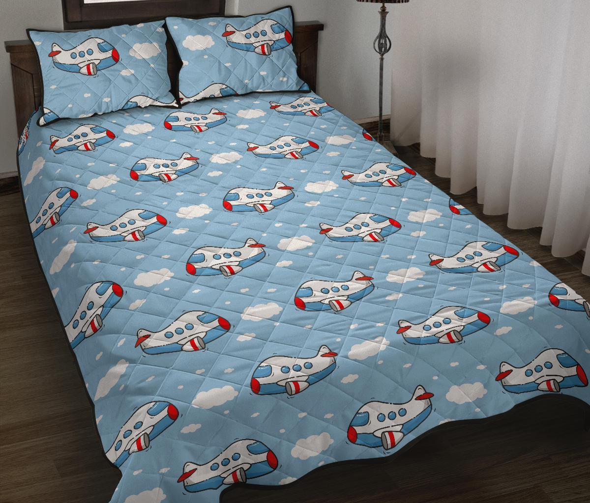 Print Airplane Pattern Bed Set Quilt-grizzshop
