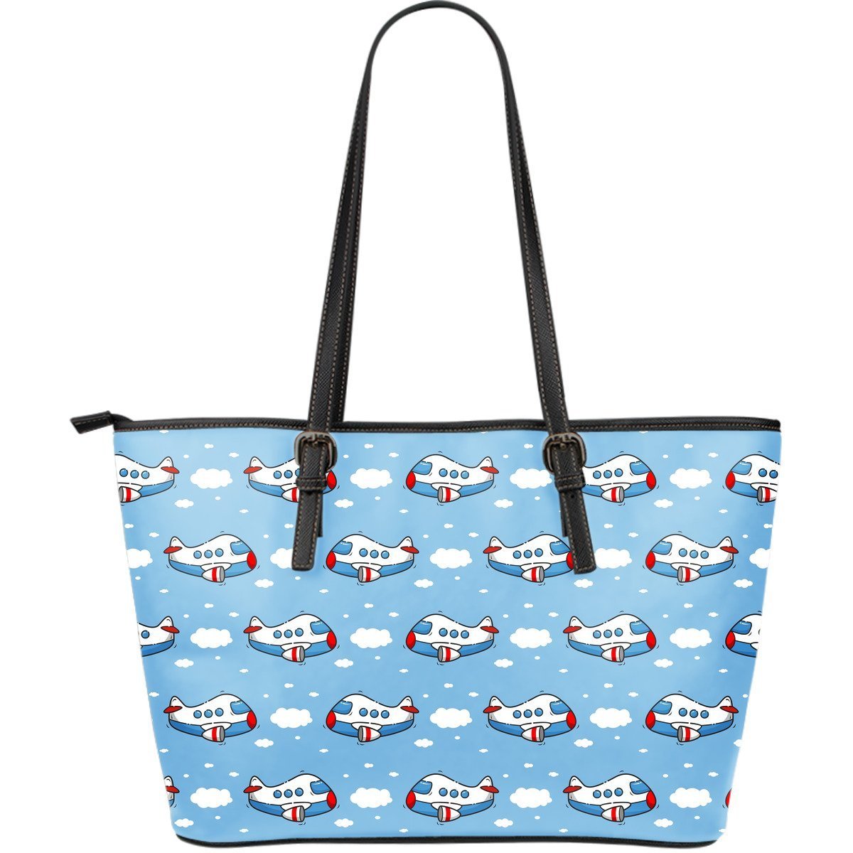 Print Airplane Pattern Leather Tote Bag-grizzshop