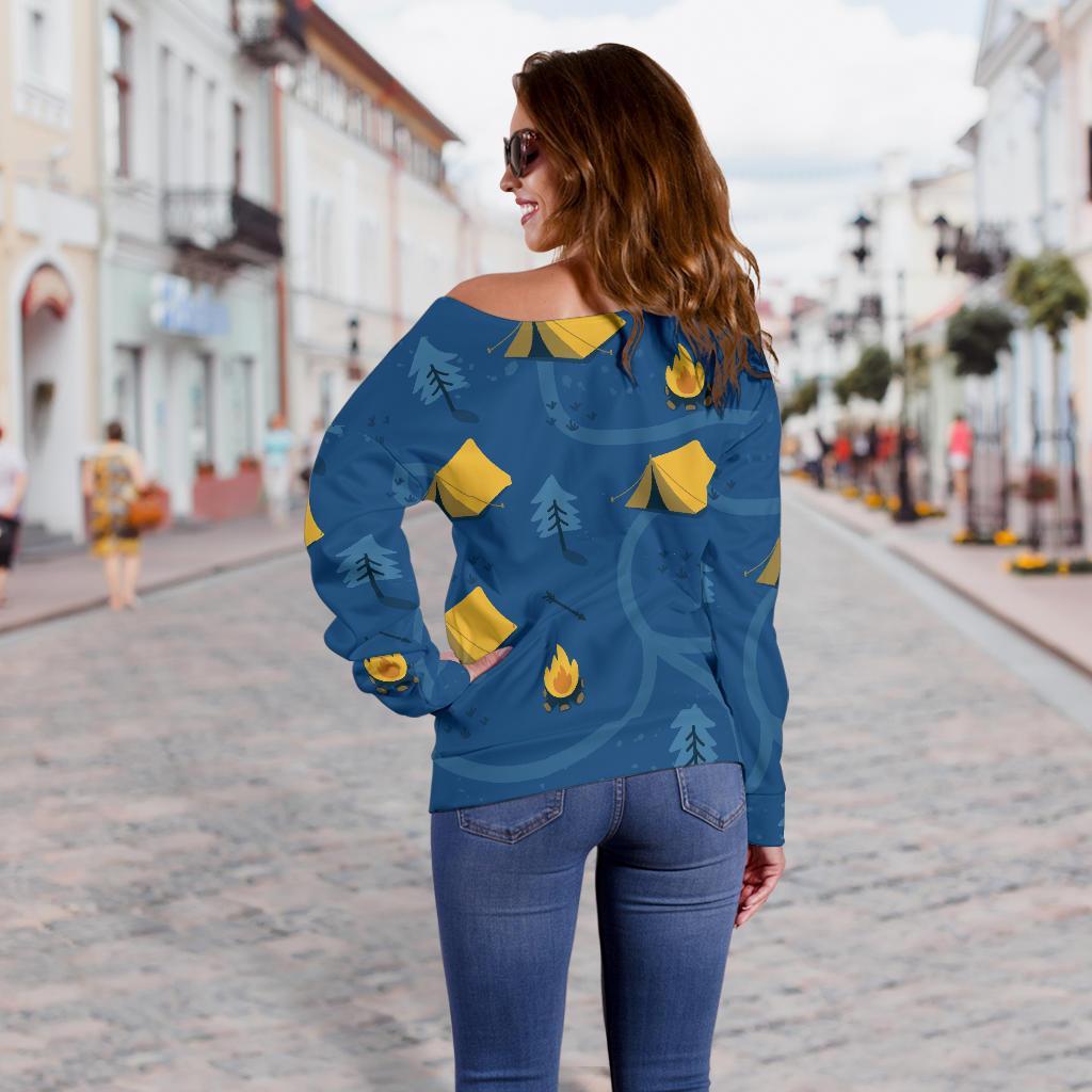 Print Camper Pattern Women Off Shoulder Sweatshirt-grizzshop