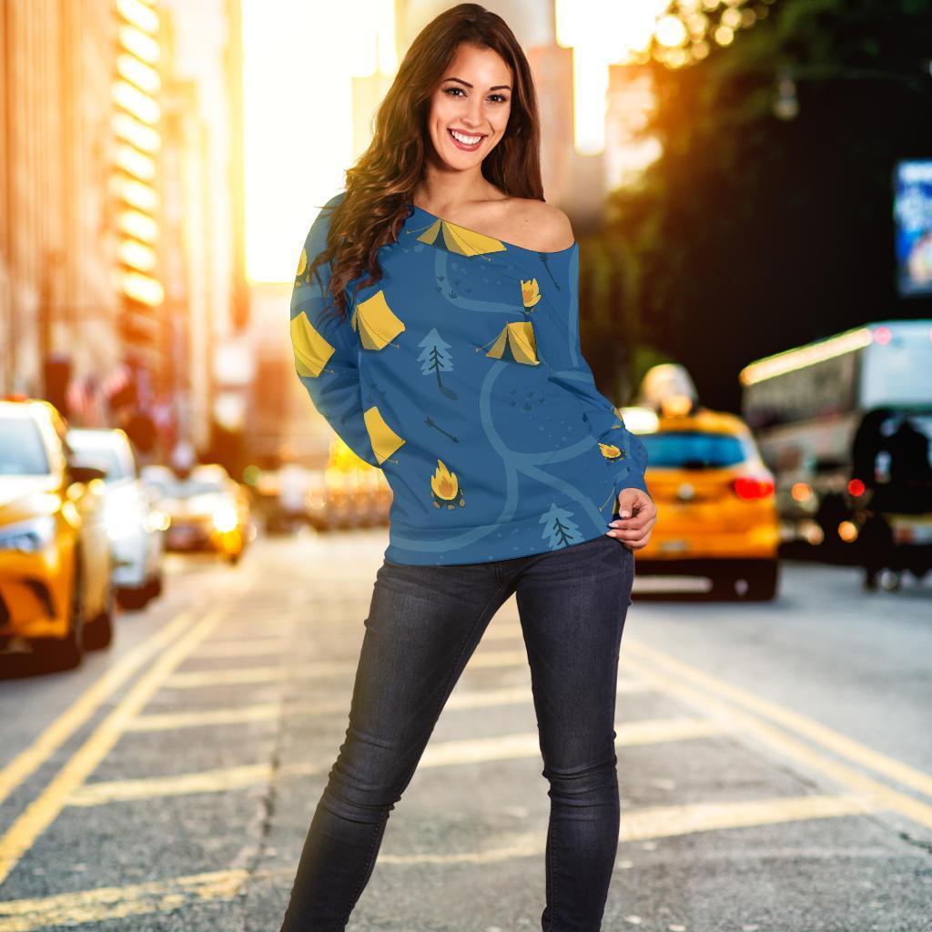 Print Camper Pattern Women Off Shoulder Sweatshirt-grizzshop