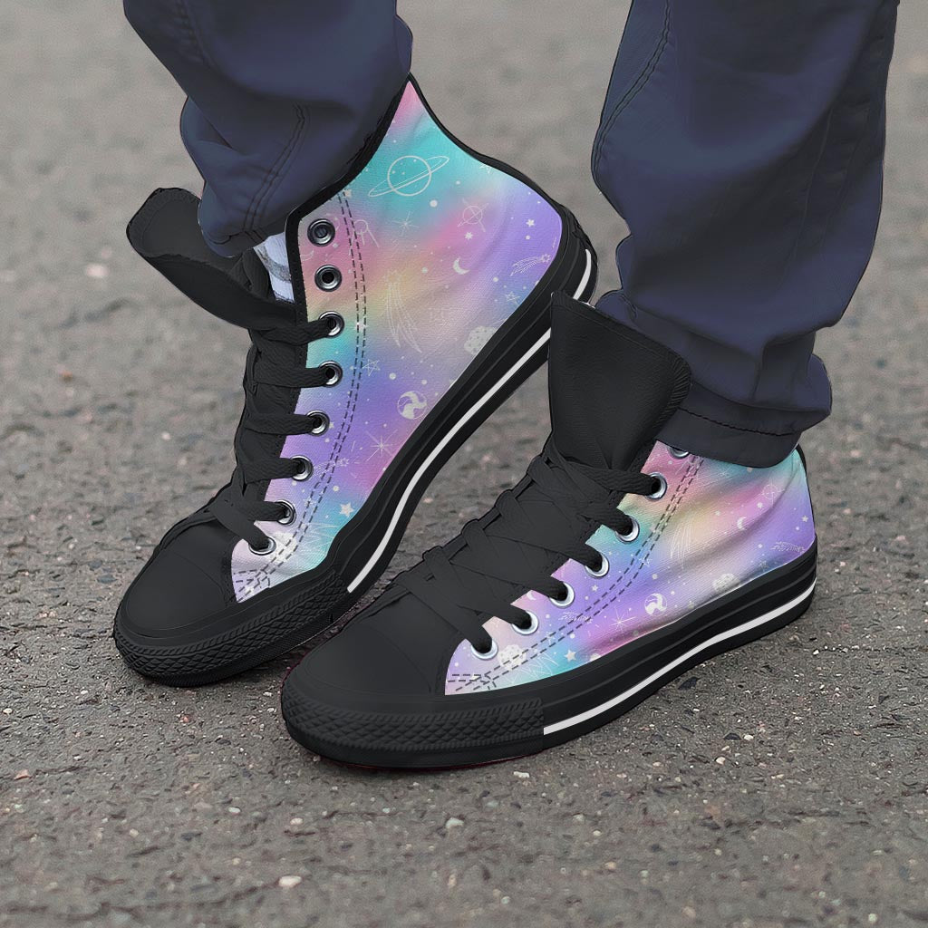 Print Holographic Men's High Top Shoes-grizzshop