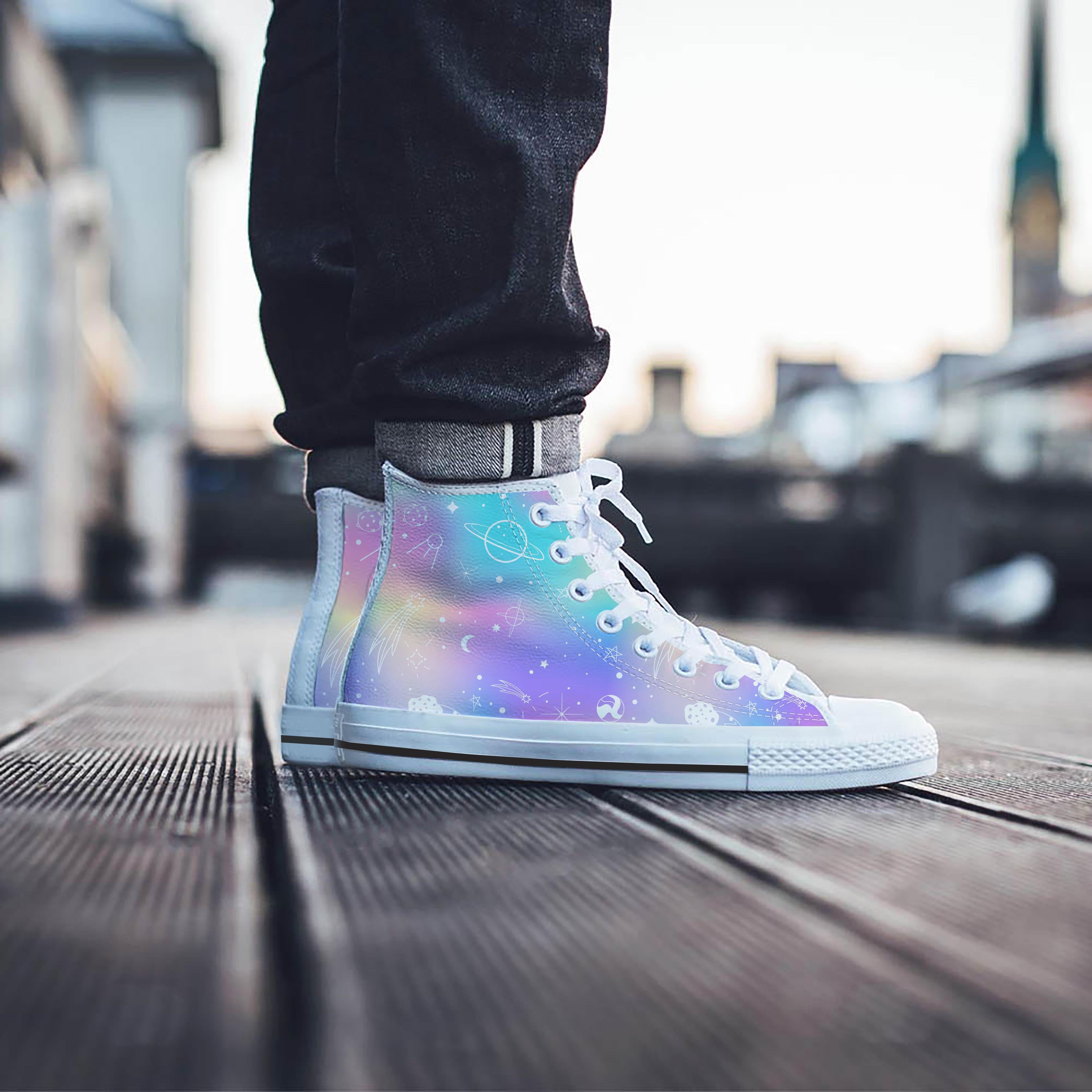 Print Holographic Men's High Top Shoes-grizzshop