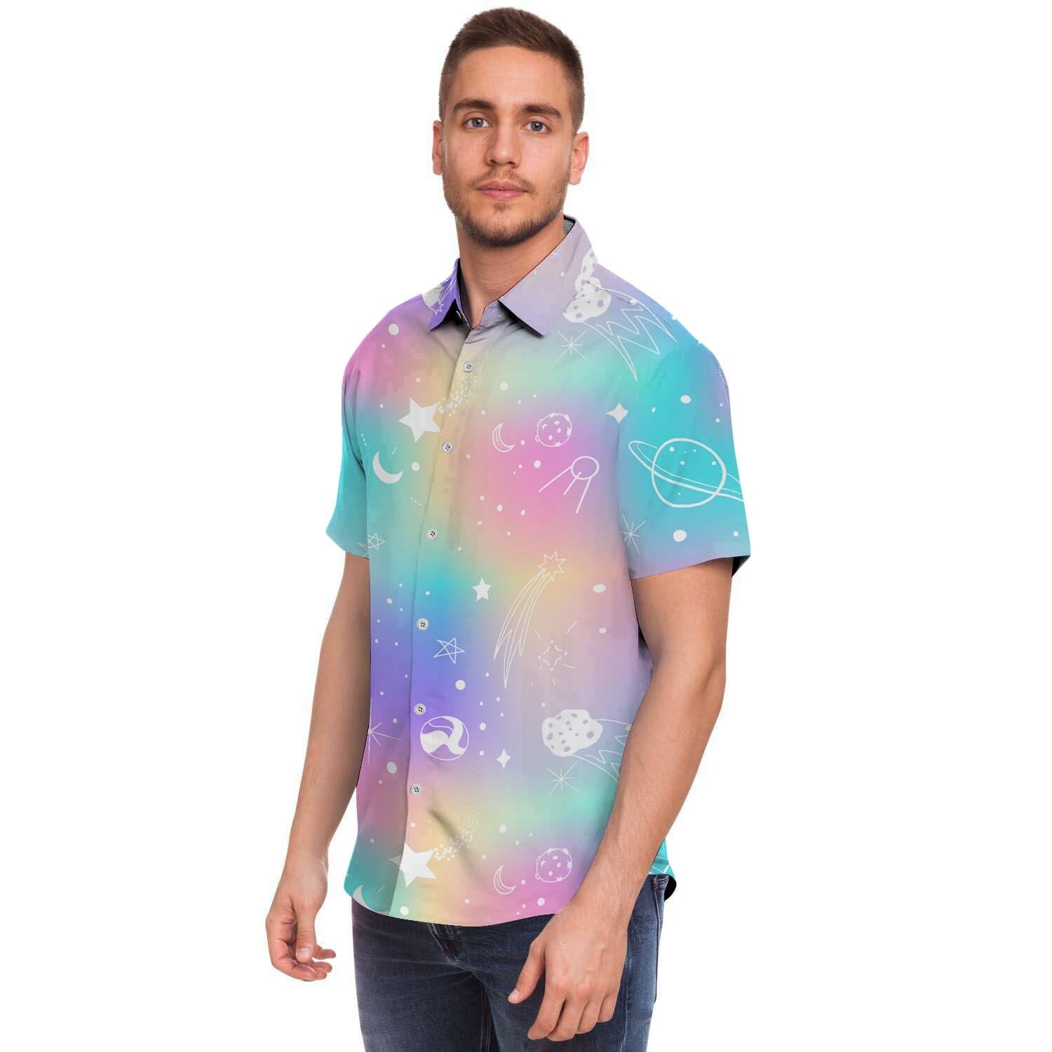 Print Holographic Men's Short Sleeve Shirt-grizzshop