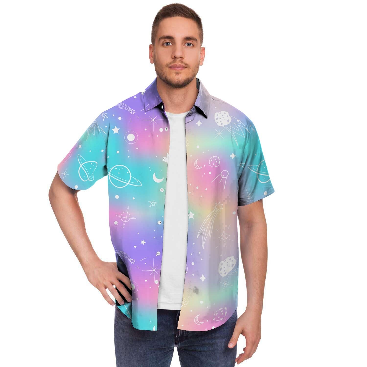 Print Holographic Men's Short Sleeve Shirt-grizzshop