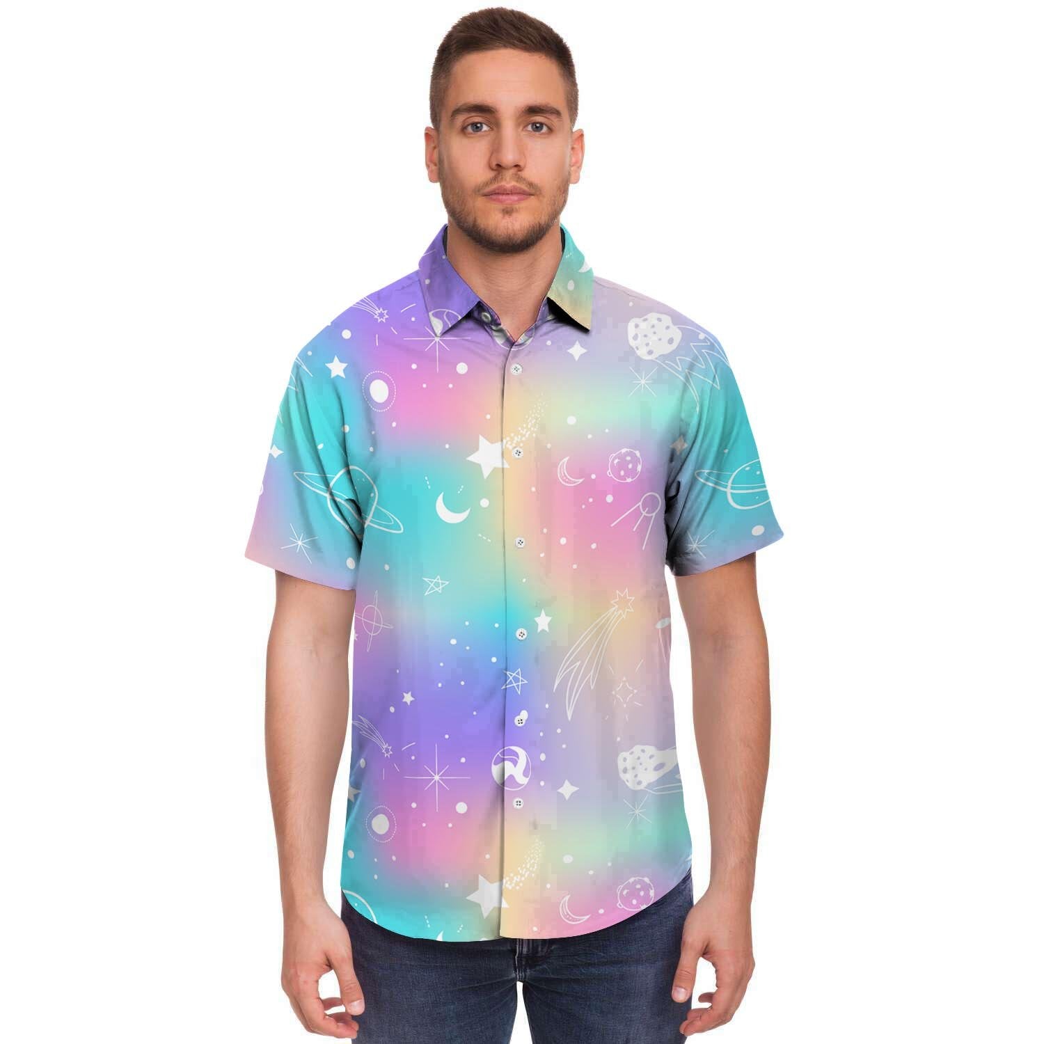 Print Holographic Men's Short Sleeve Shirt-grizzshop