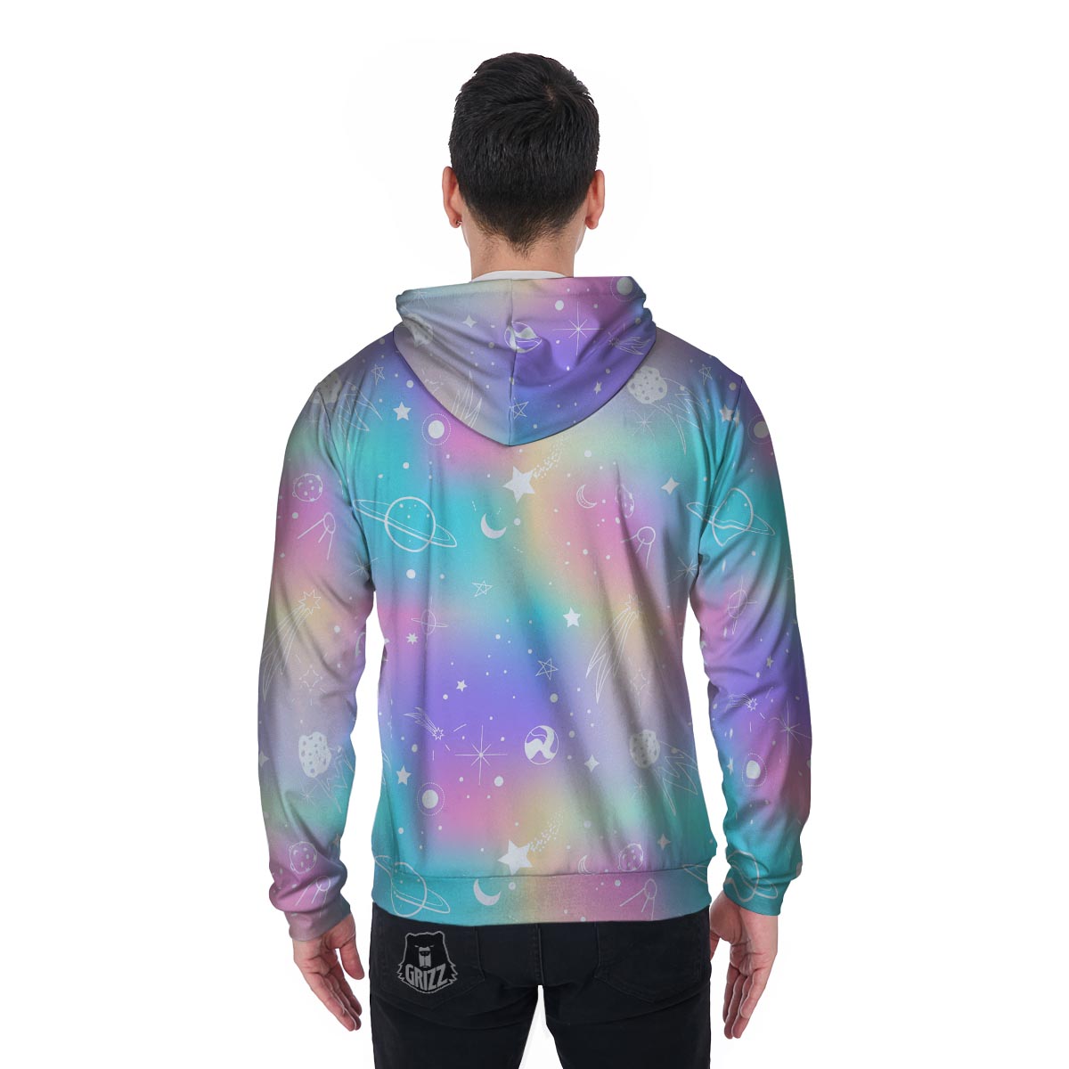 Print Holographic Men's Zip Up Hoodie-grizzshop
