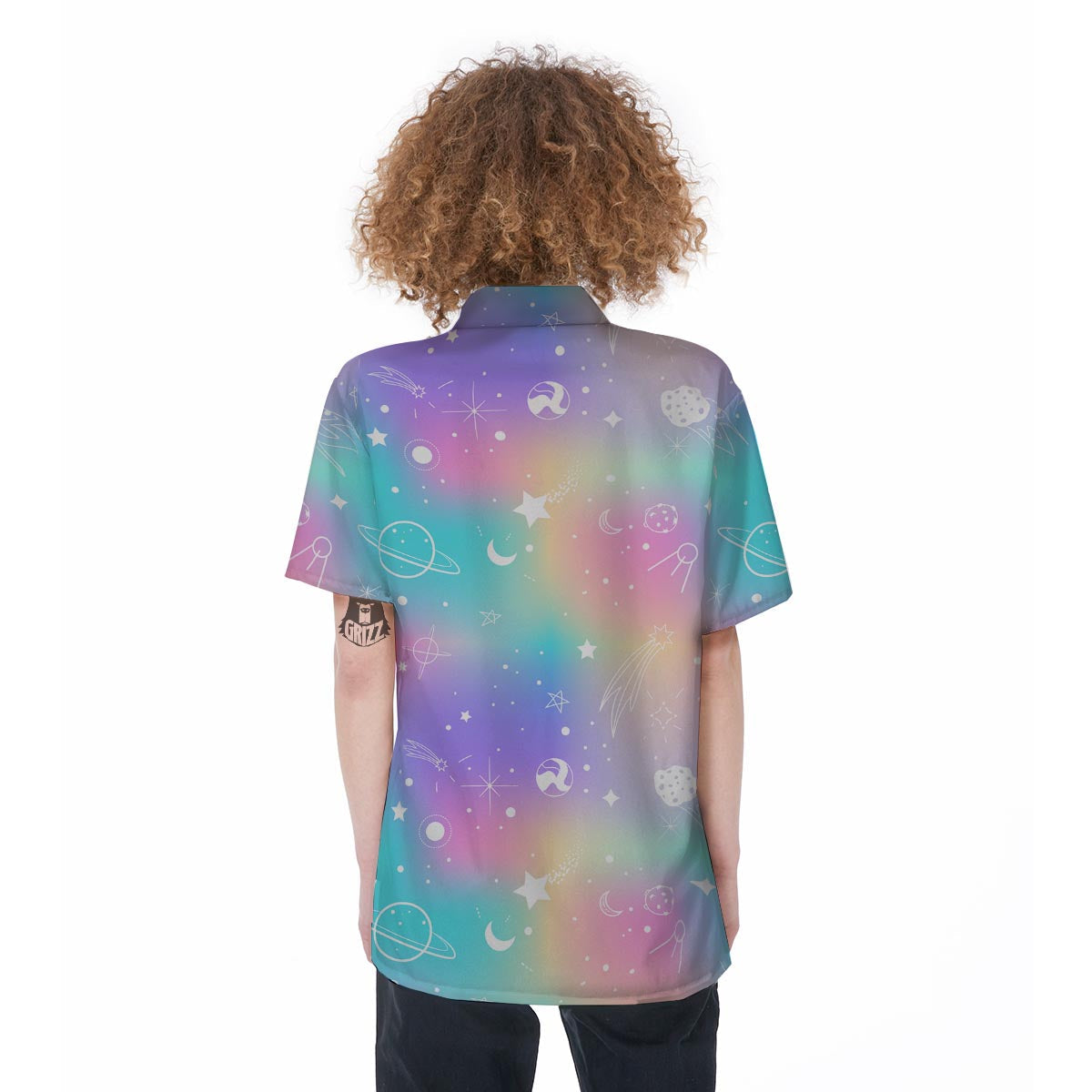 Print Holographic Women's Short Sleeve Shirts-grizzshop