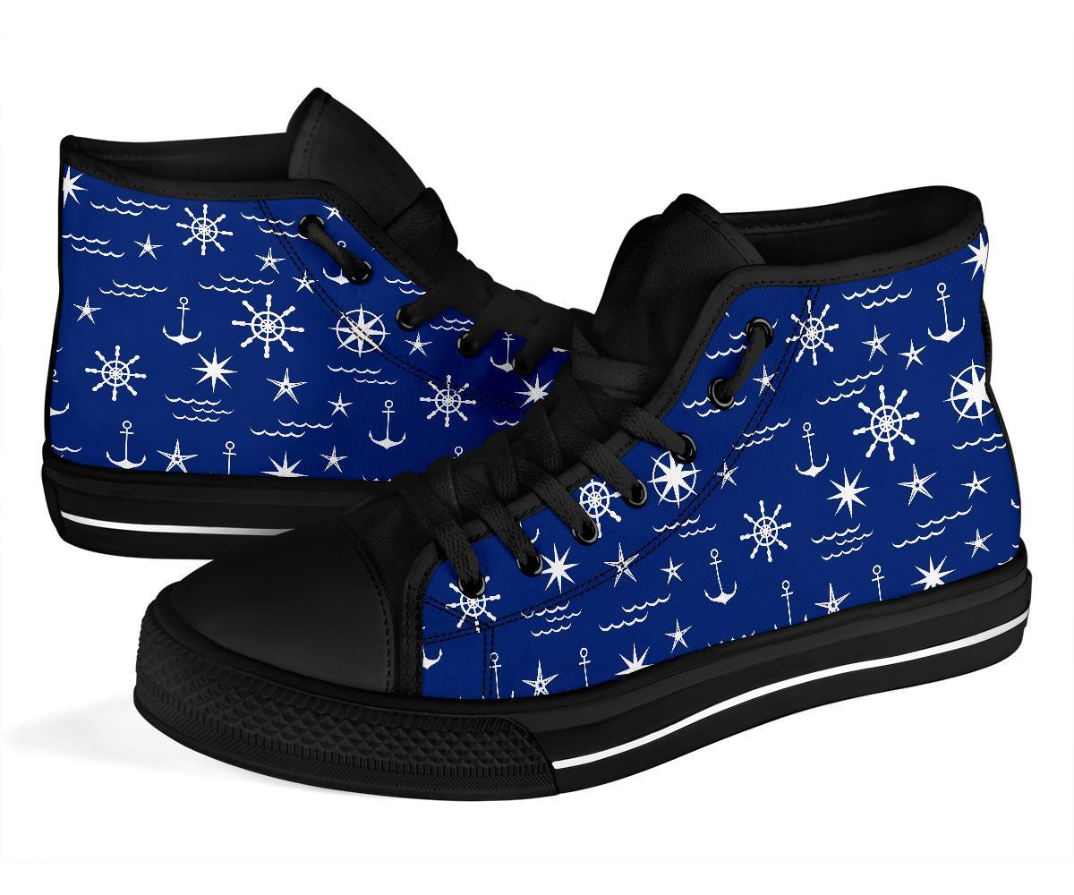 Print Pattern Anchor Nautical Men Women's High Top Shoes-grizzshop