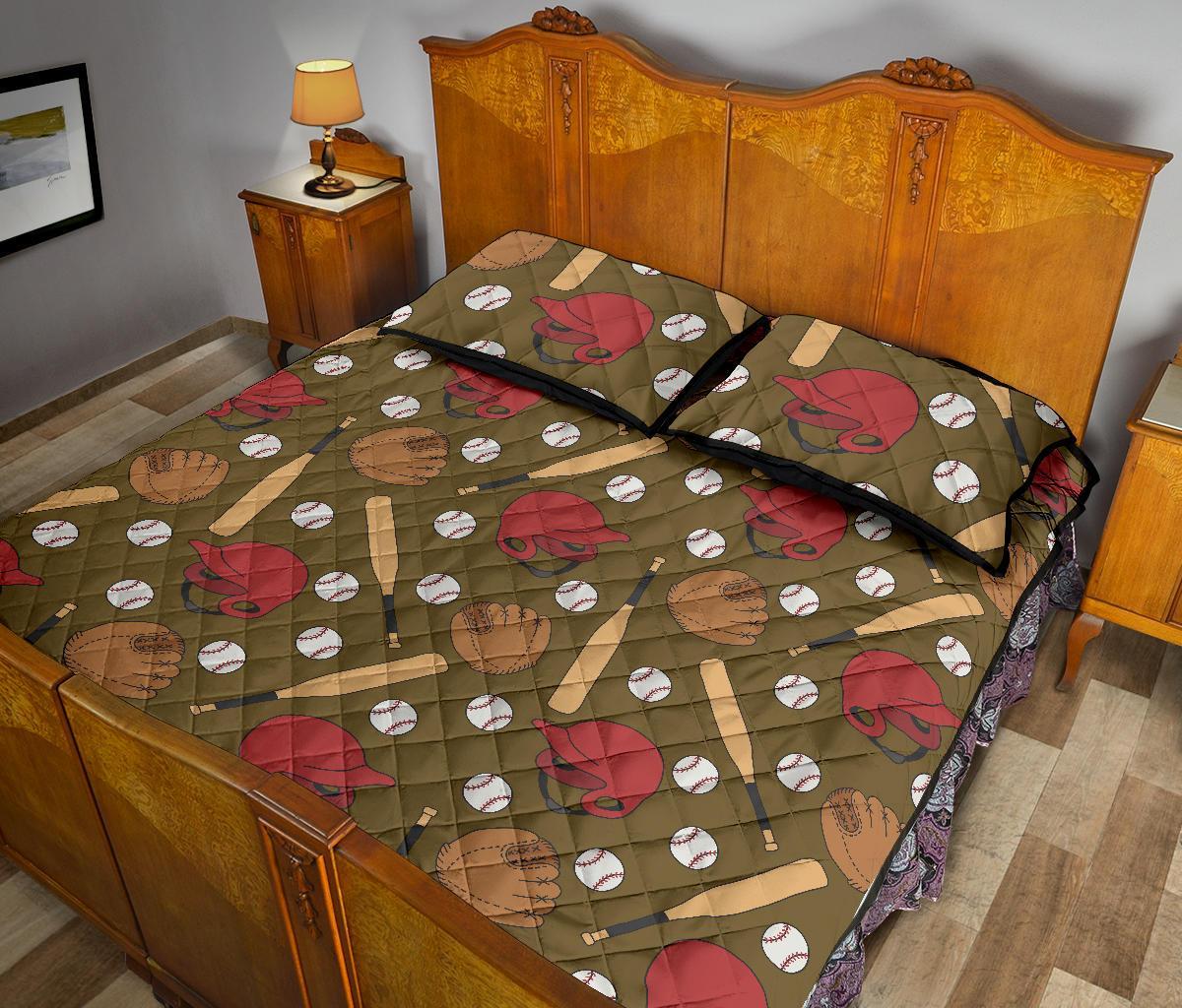 Print Pattern Baseball Bed Set Quilt-grizzshop