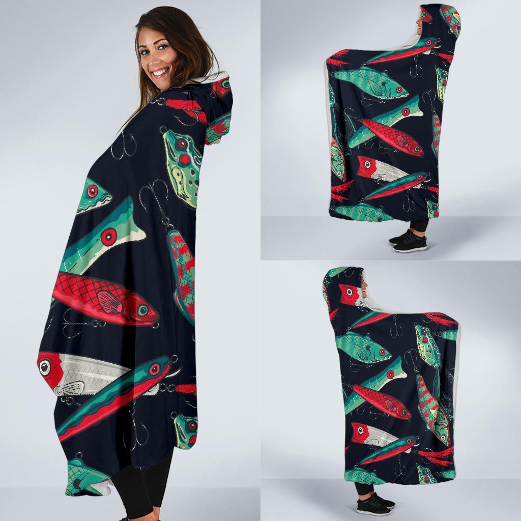 Print Pattern Bass Fishing Bait Hooded Blanket-grizzshop