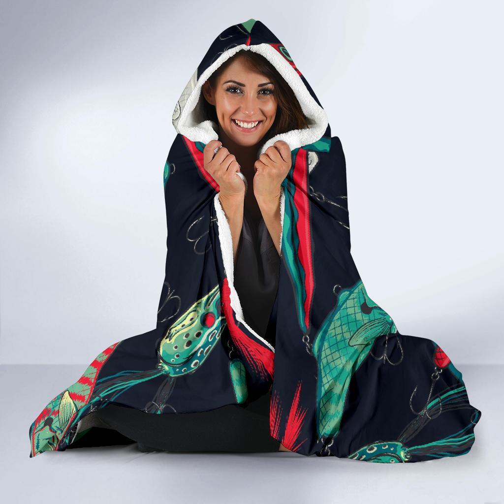 Print Pattern Bass Fishing Bait Hooded Blanket-grizzshop