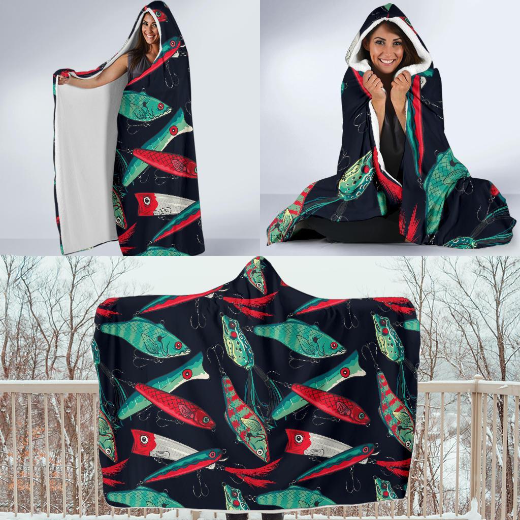 Print Pattern Bass Fishing Bait Hooded Blanket-grizzshop