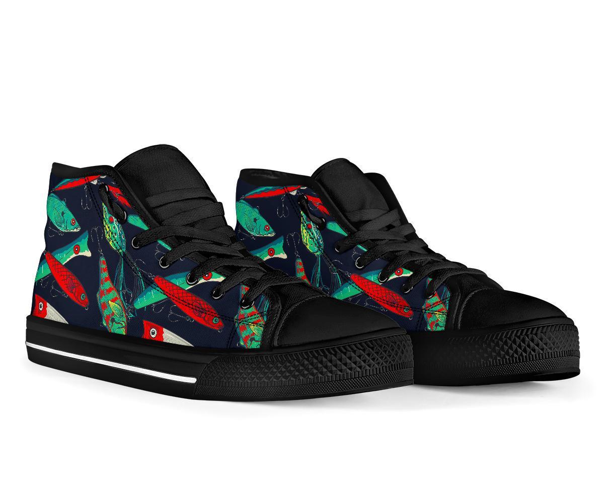 Print Pattern Bass Fishing Bait Men Women's High Top Shoes-grizzshop
