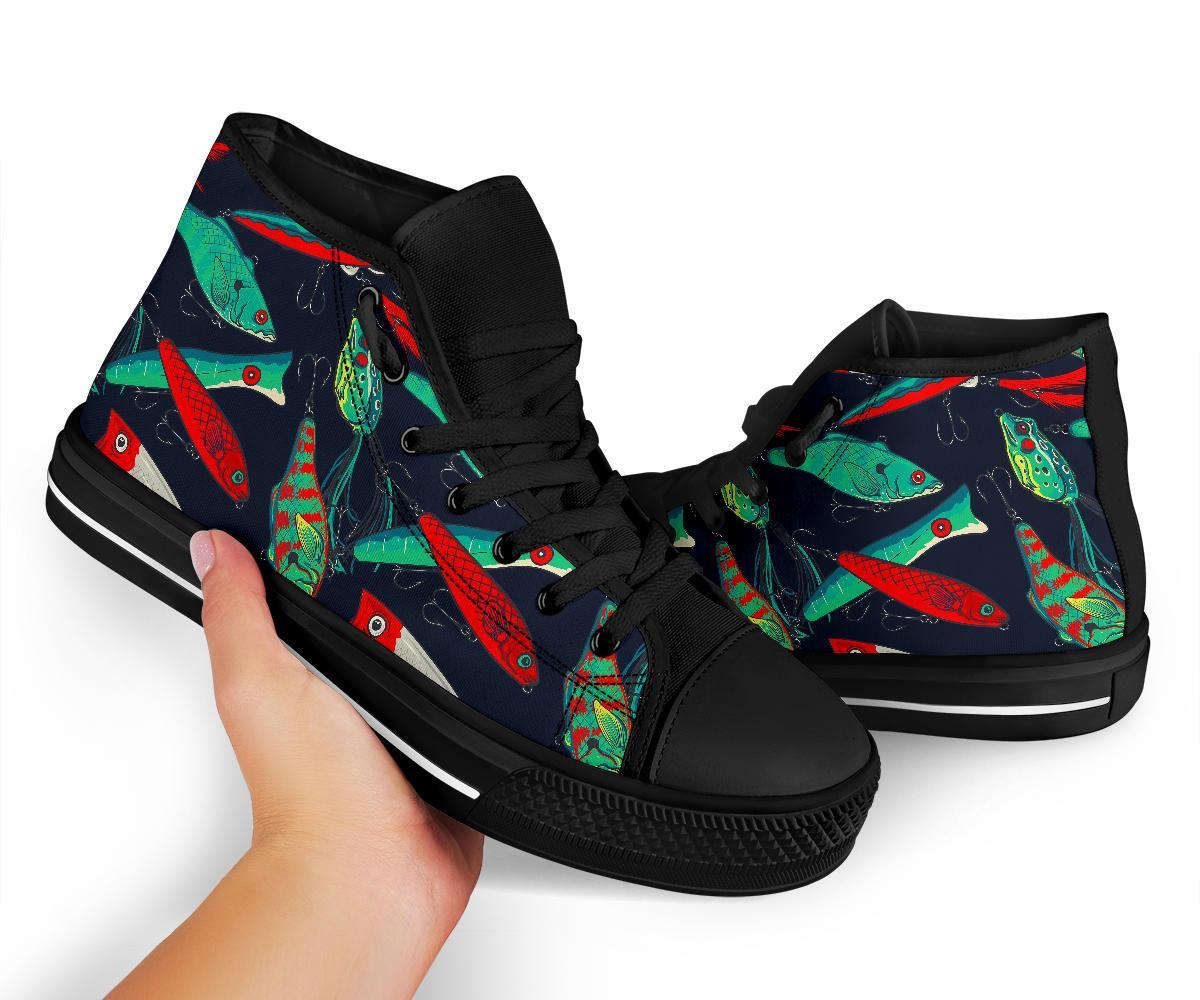 Print Pattern Bass Fishing Bait Men Women's High Top Shoes-grizzshop