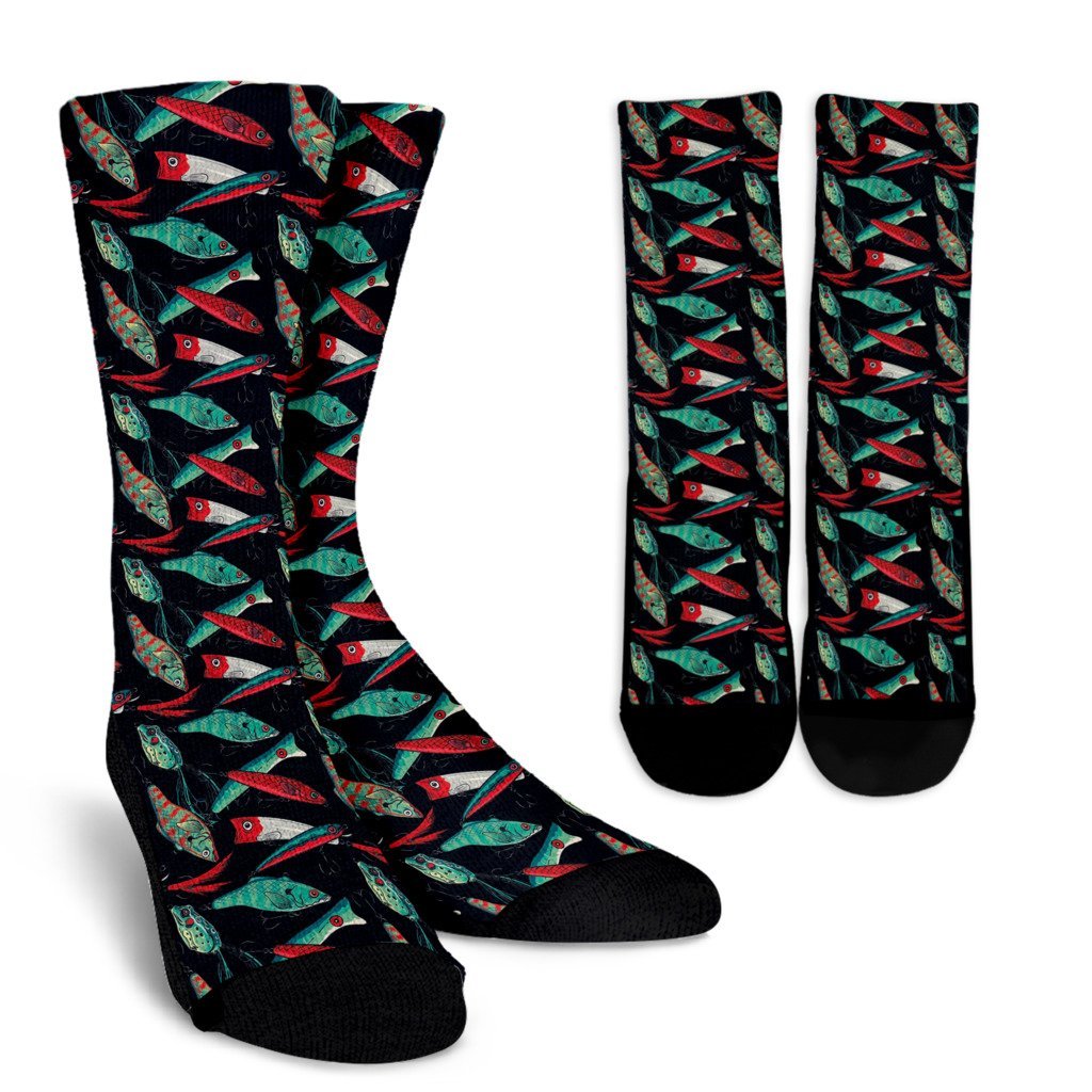 Print Pattern Bass Fishing Bait Unisex Crew Socks-grizzshop