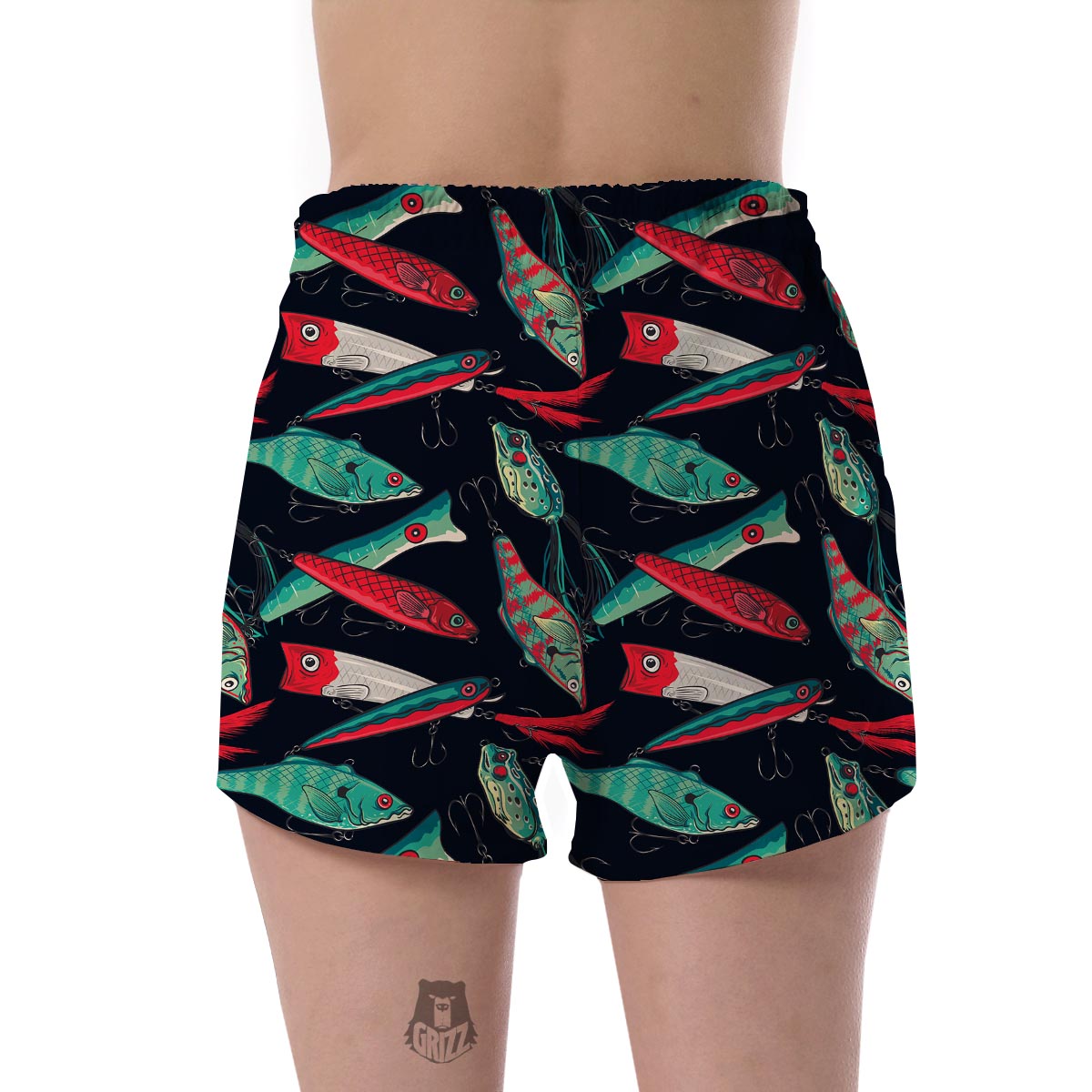 Print Pattern Bass Fishing Bait Women's Shorts-grizzshop