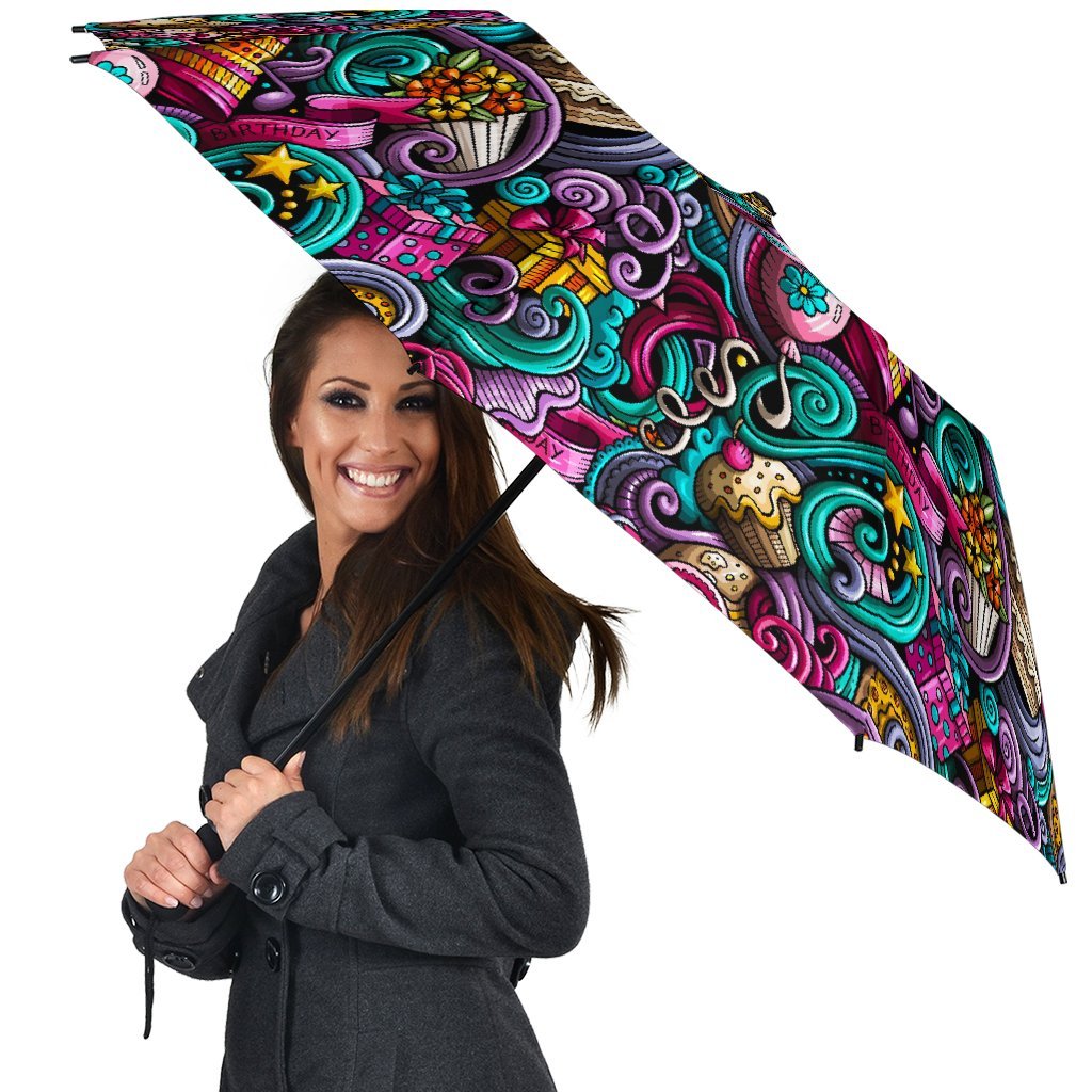Print Pattern Birthday Automatic Foldable Umbrella-grizzshop