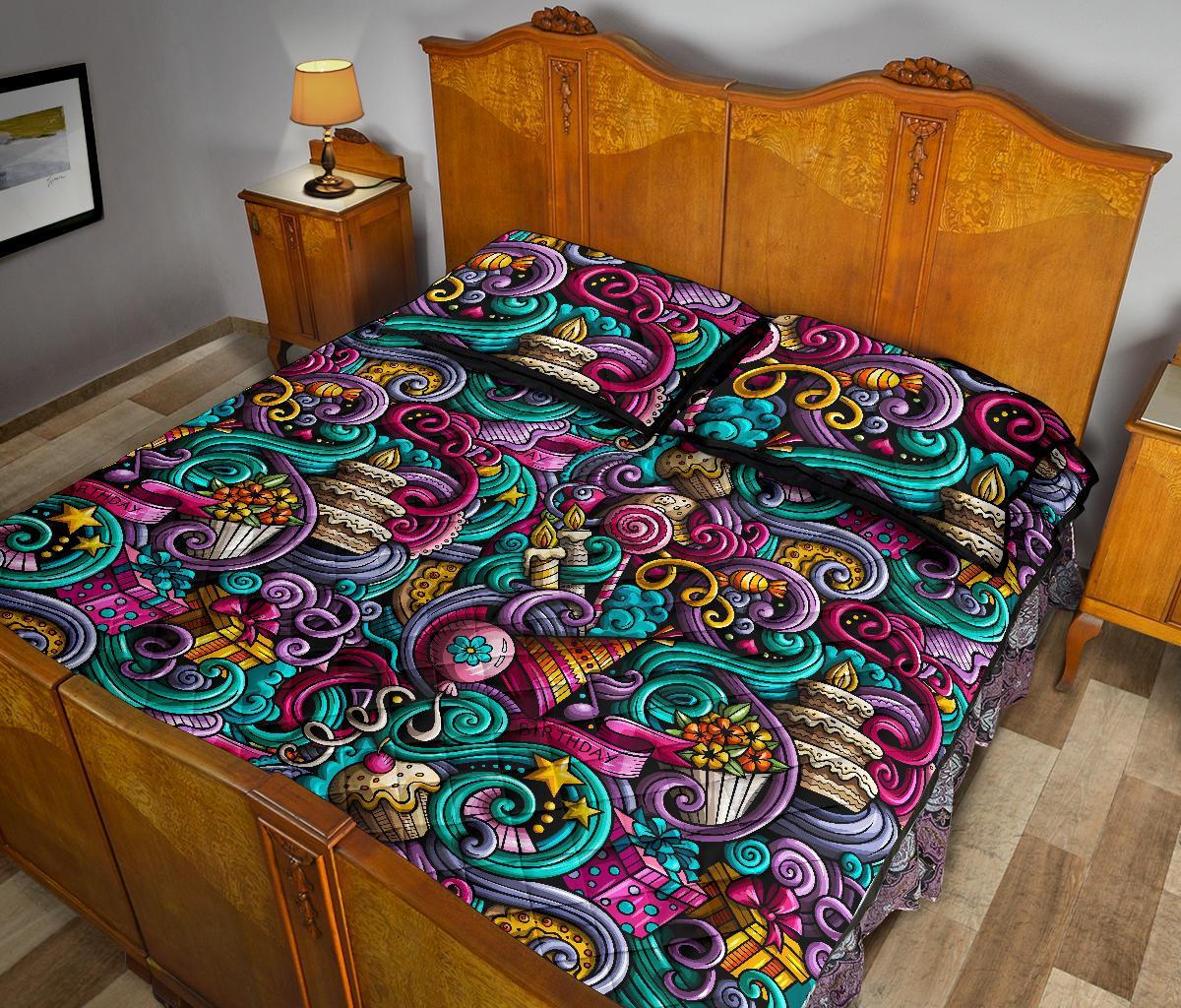 Print Pattern Birthday Bed Set Quilt-grizzshop