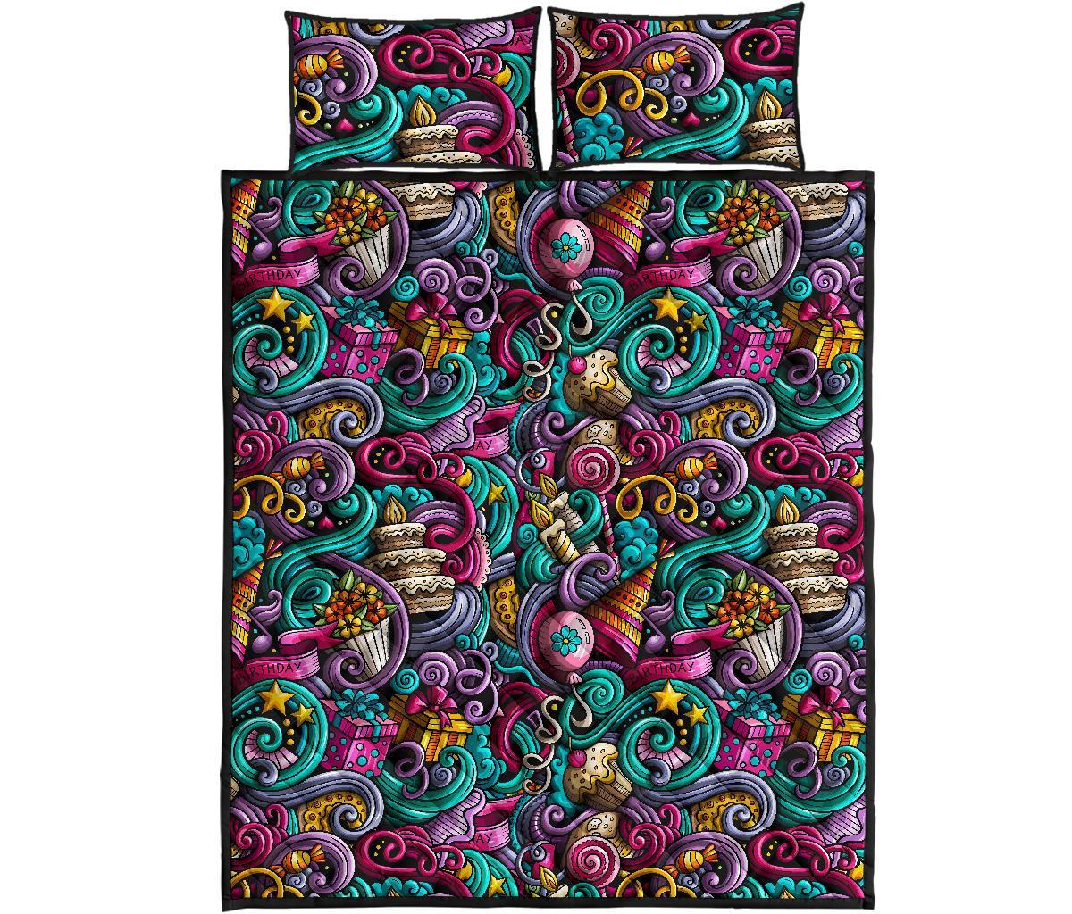 Print Pattern Birthday Bed Set Quilt-grizzshop
