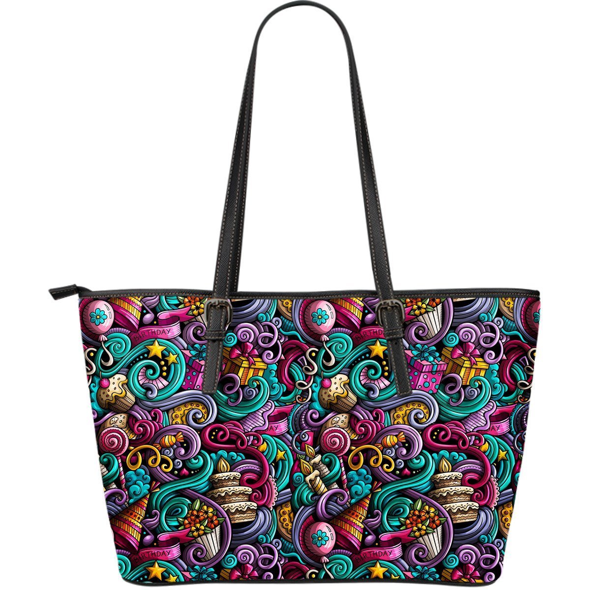 Print Pattern Birthday Leather Tote Bag-grizzshop