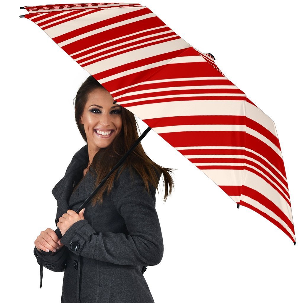 Print Pattern Candy Cane Automatic Foldable Umbrella-grizzshop