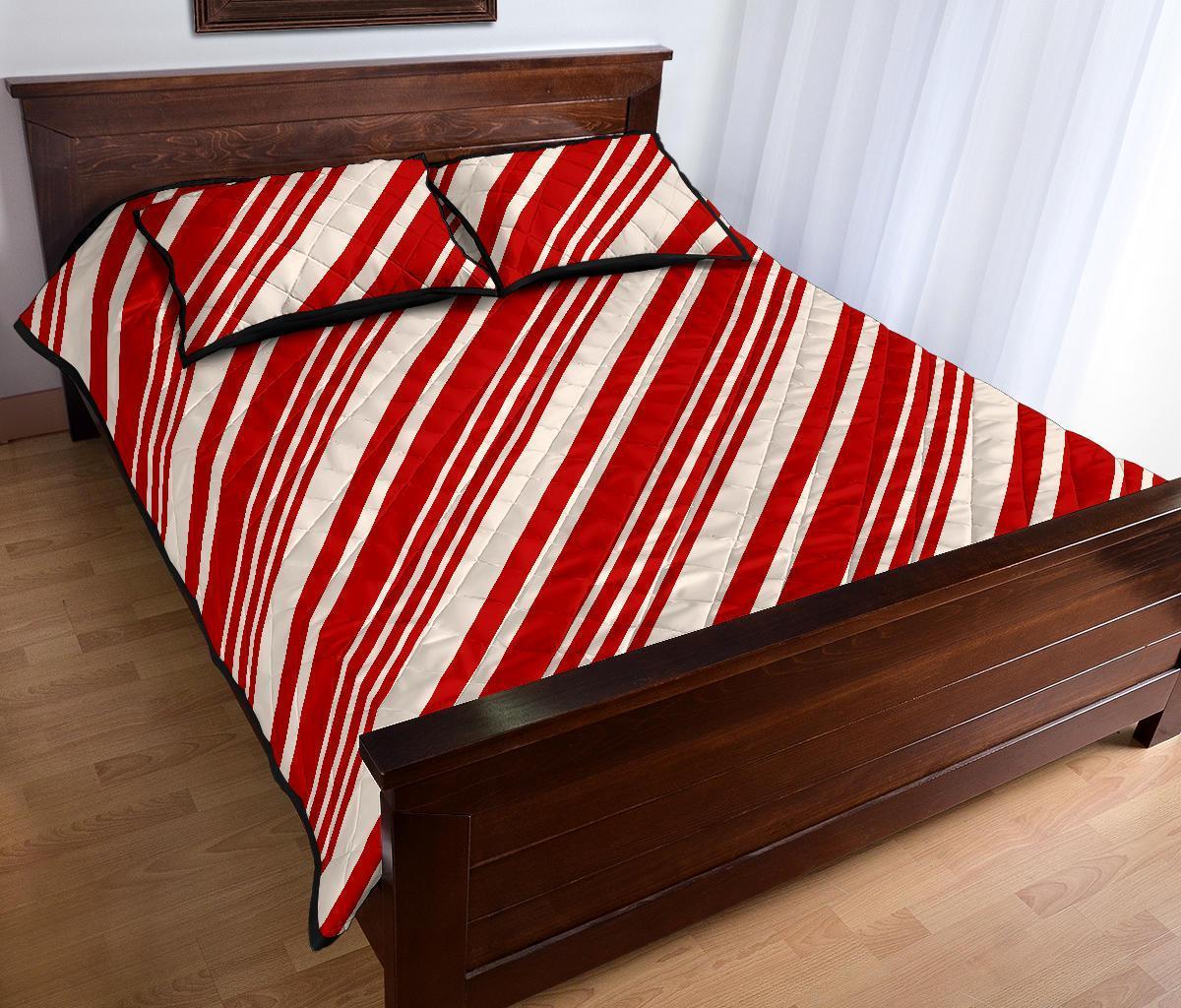 Print Pattern Candy Cane Bed Set Quilt-grizzshop