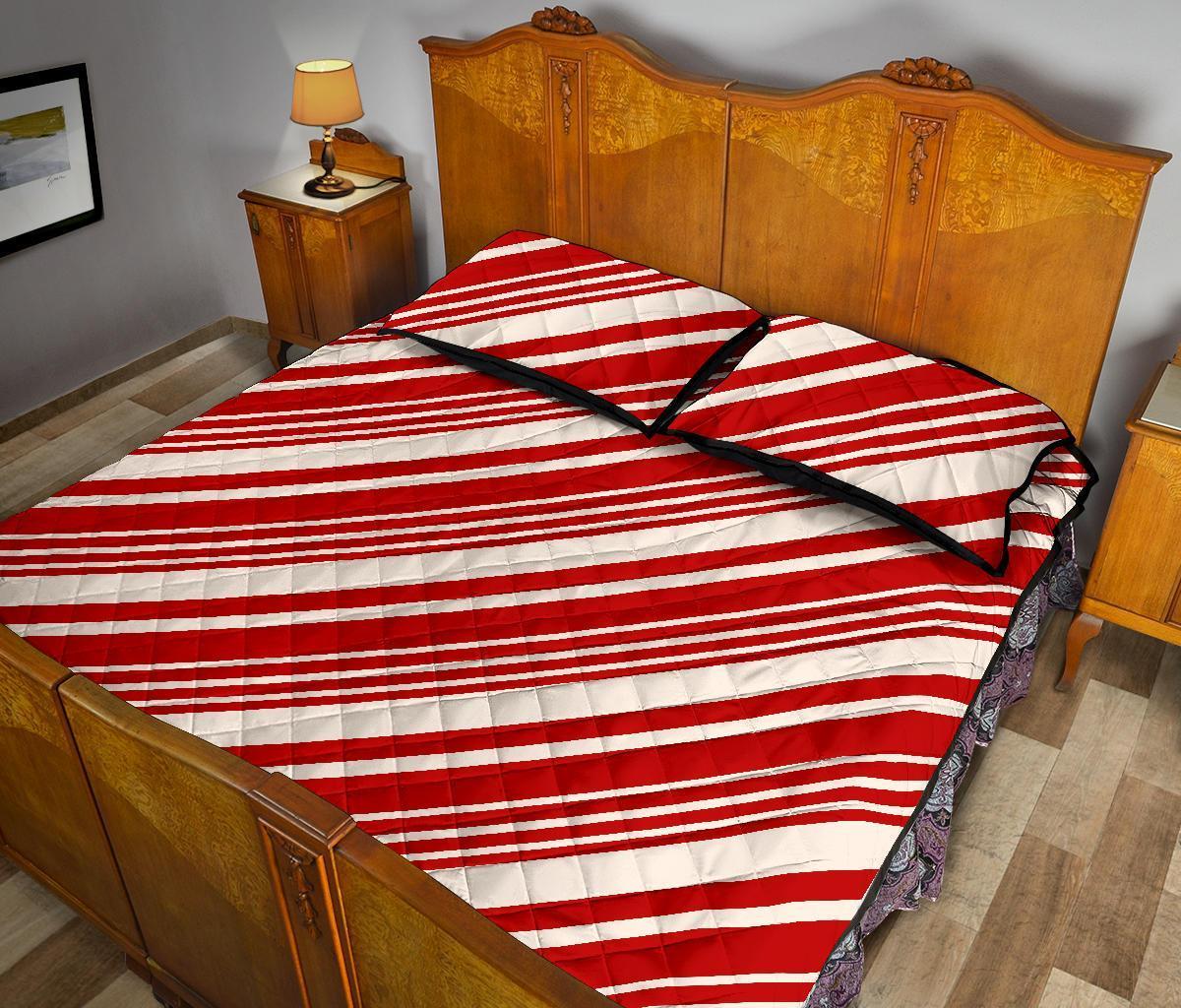 Print Pattern Candy Cane Bed Set Quilt-grizzshop