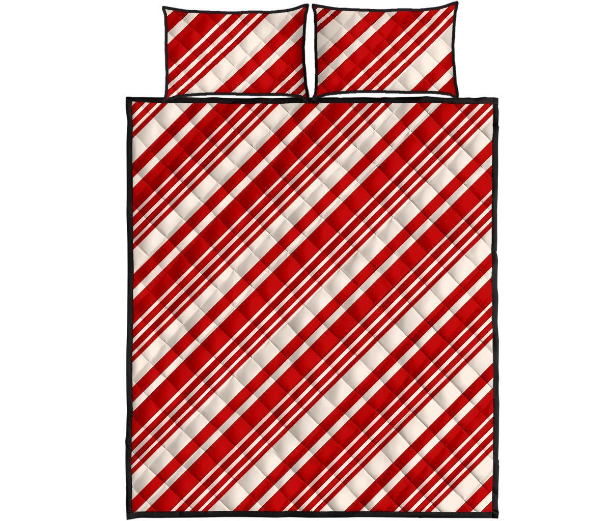 Print Pattern Candy Cane Bed Set Quilt-grizzshop