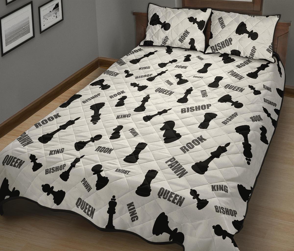 Print Pattern Chess Bed Set Quilt-grizzshop