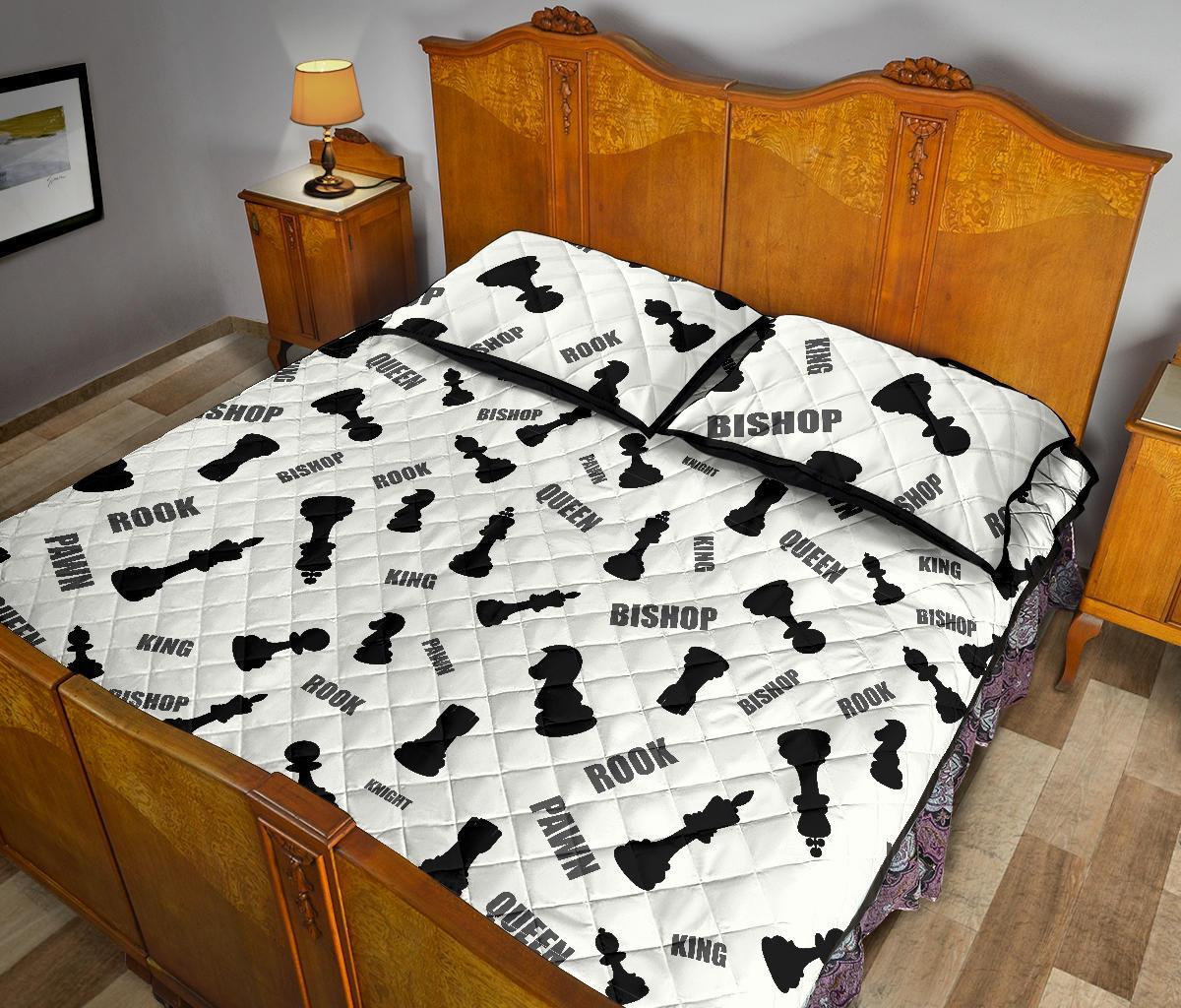 Print Pattern Chess Bed Set Quilt-grizzshop