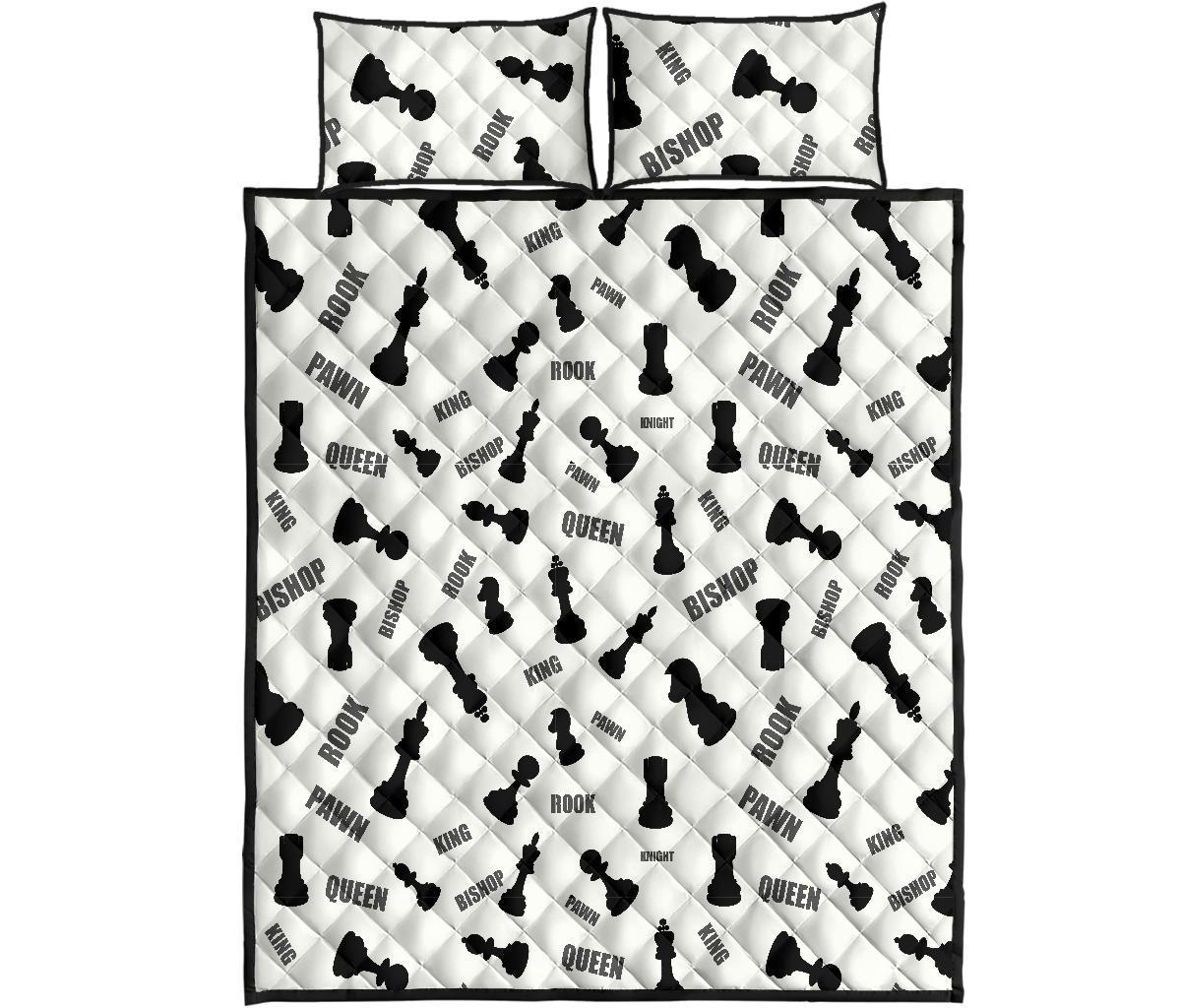 Print Pattern Chess Bed Set Quilt-grizzshop