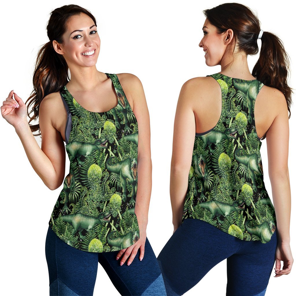 Print Pattern Dinosaur T rex Women's Racerback Tank Tops-grizzshop