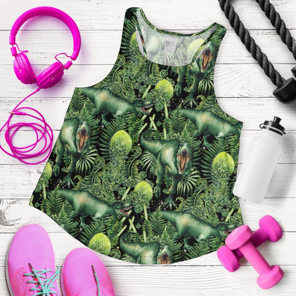 Print Pattern Dinosaur T rex Women's Racerback Tank Tops-grizzshop