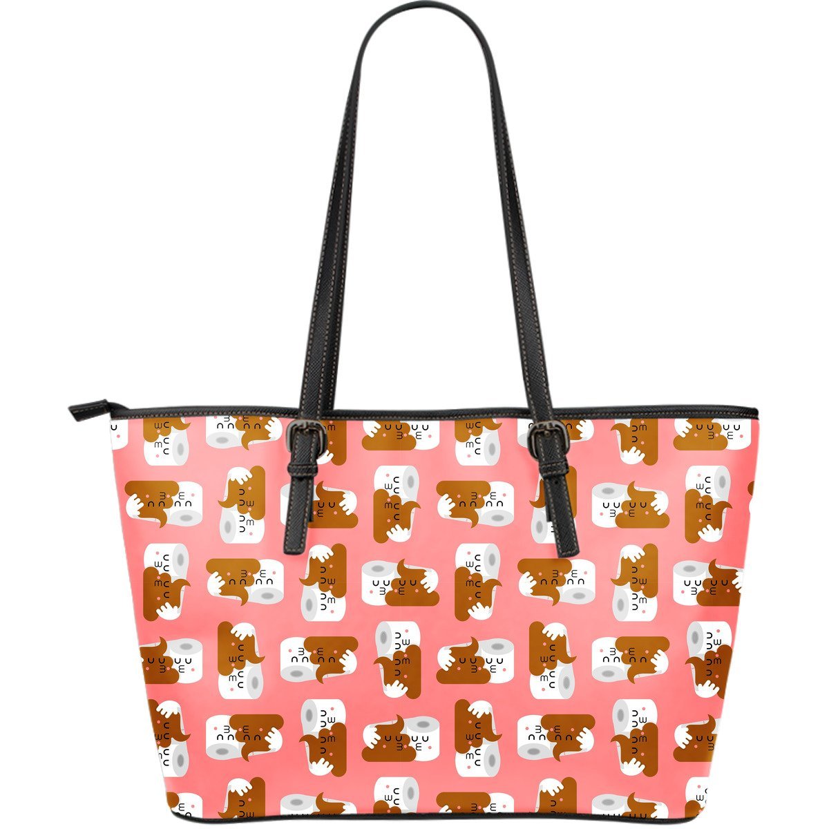Print Pattern Emoji Poop Leather Tote Bag-grizzshop