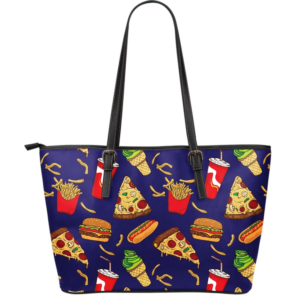 Print Pattern Fastfood Leather Tote Bag-grizzshop
