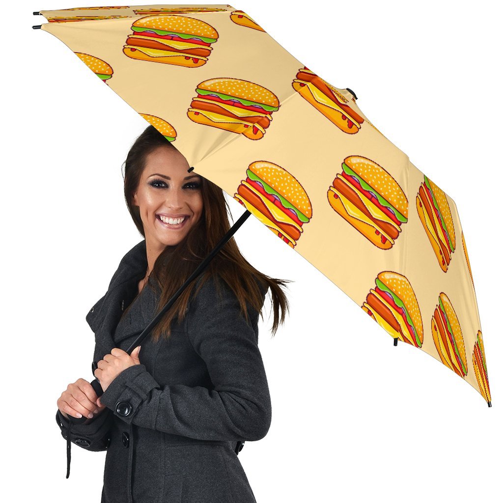 Print Pattern Hamburger Automatic Foldable Umbrella-grizzshop