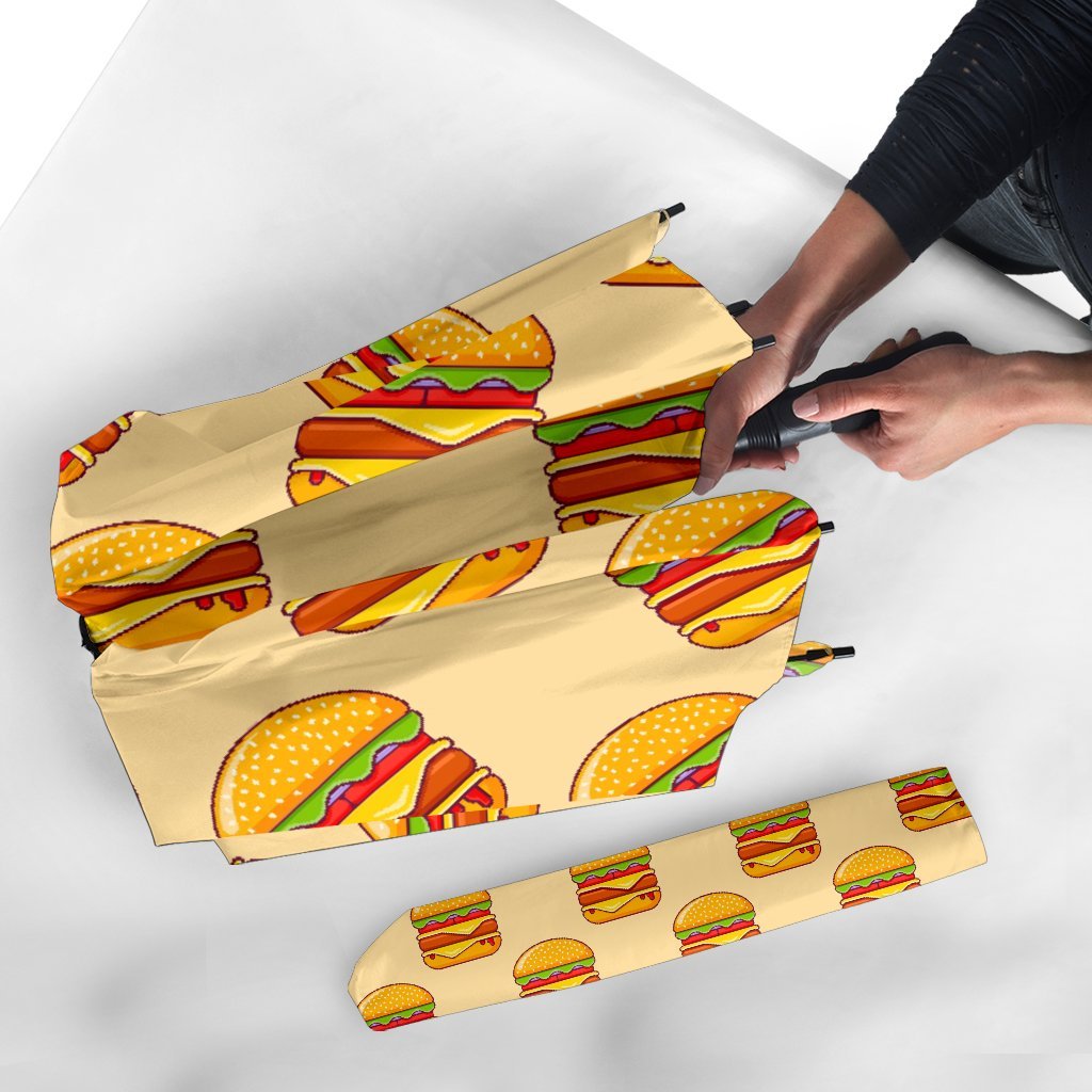 Print Pattern Hamburger Automatic Foldable Umbrella-grizzshop