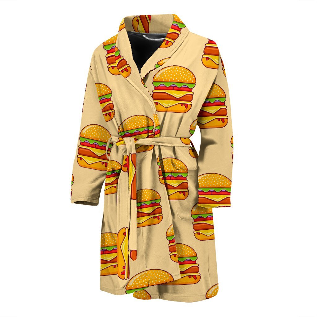 Print Pattern Hamburger Men Long Robe-grizzshop